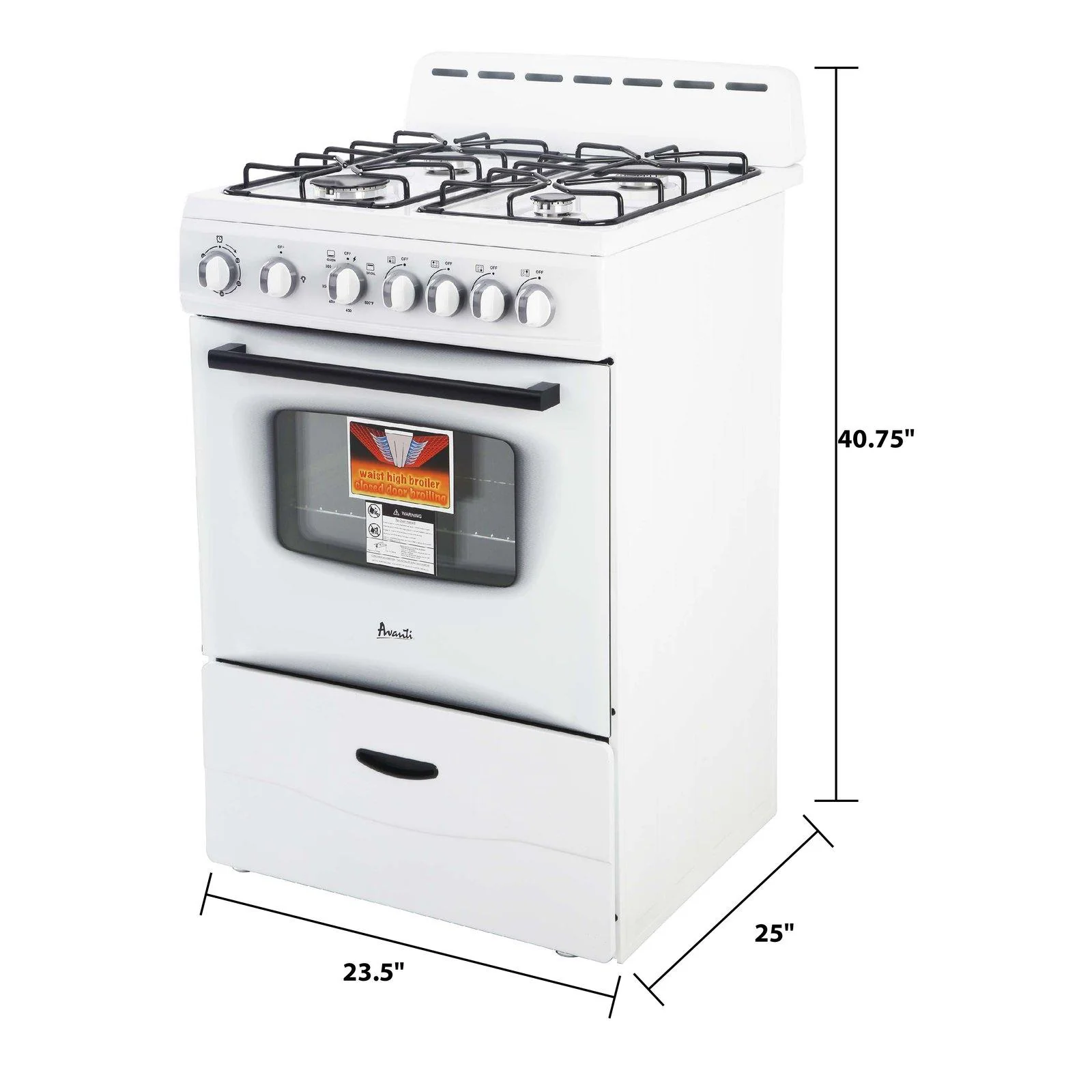 GR2414CW Avanti 24" Compact Gas Range Oven - White - Image 10