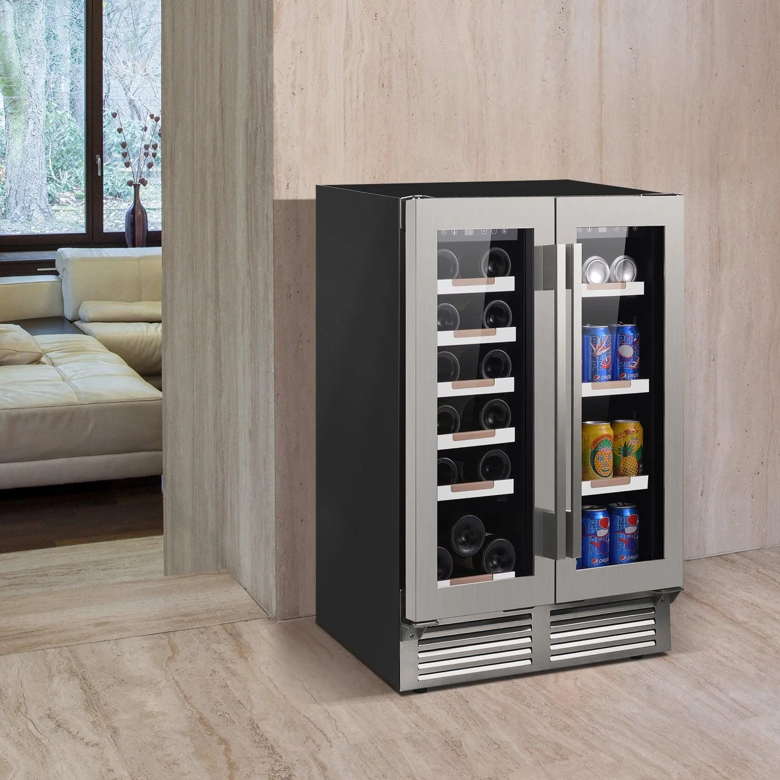 WBE1956Z3S Avanti ELITE Side by Side Wine and Beverage Cooler - Stainless Steel / 19 Bottles / 56 12 oz. Cans - Image 4