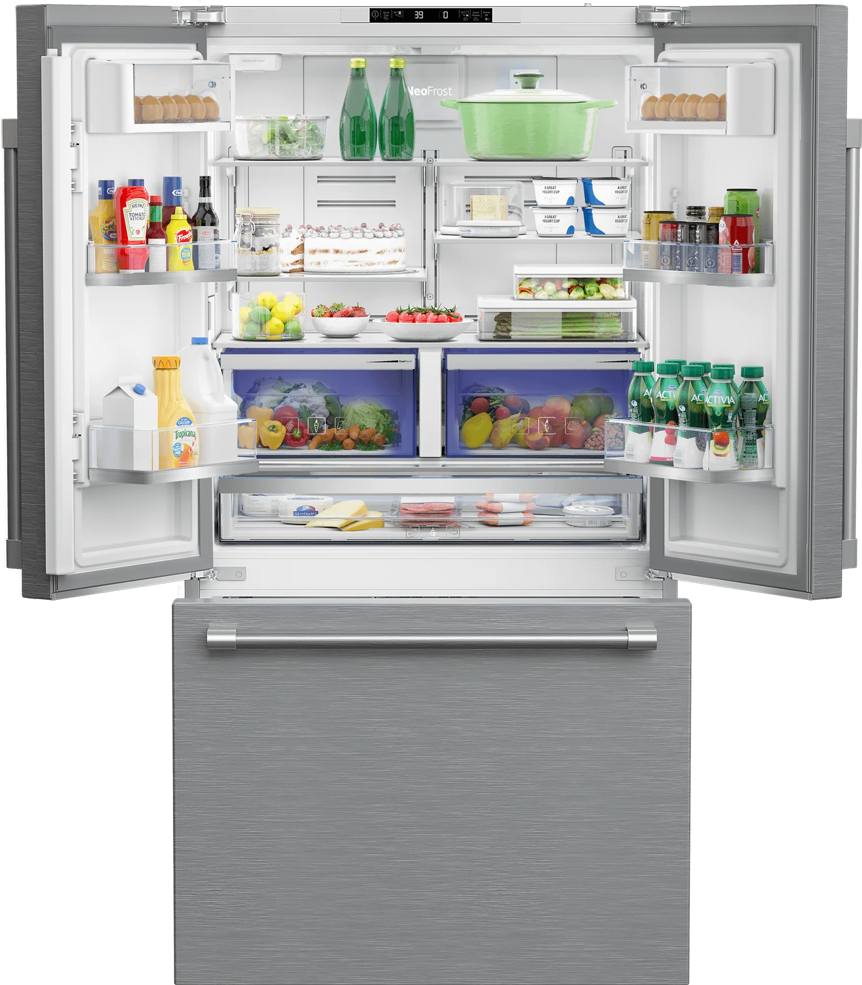 36" French Three-Door Stainless Steel Refrigerator with Auto Ice Maker, Water Dispenser - Image 3