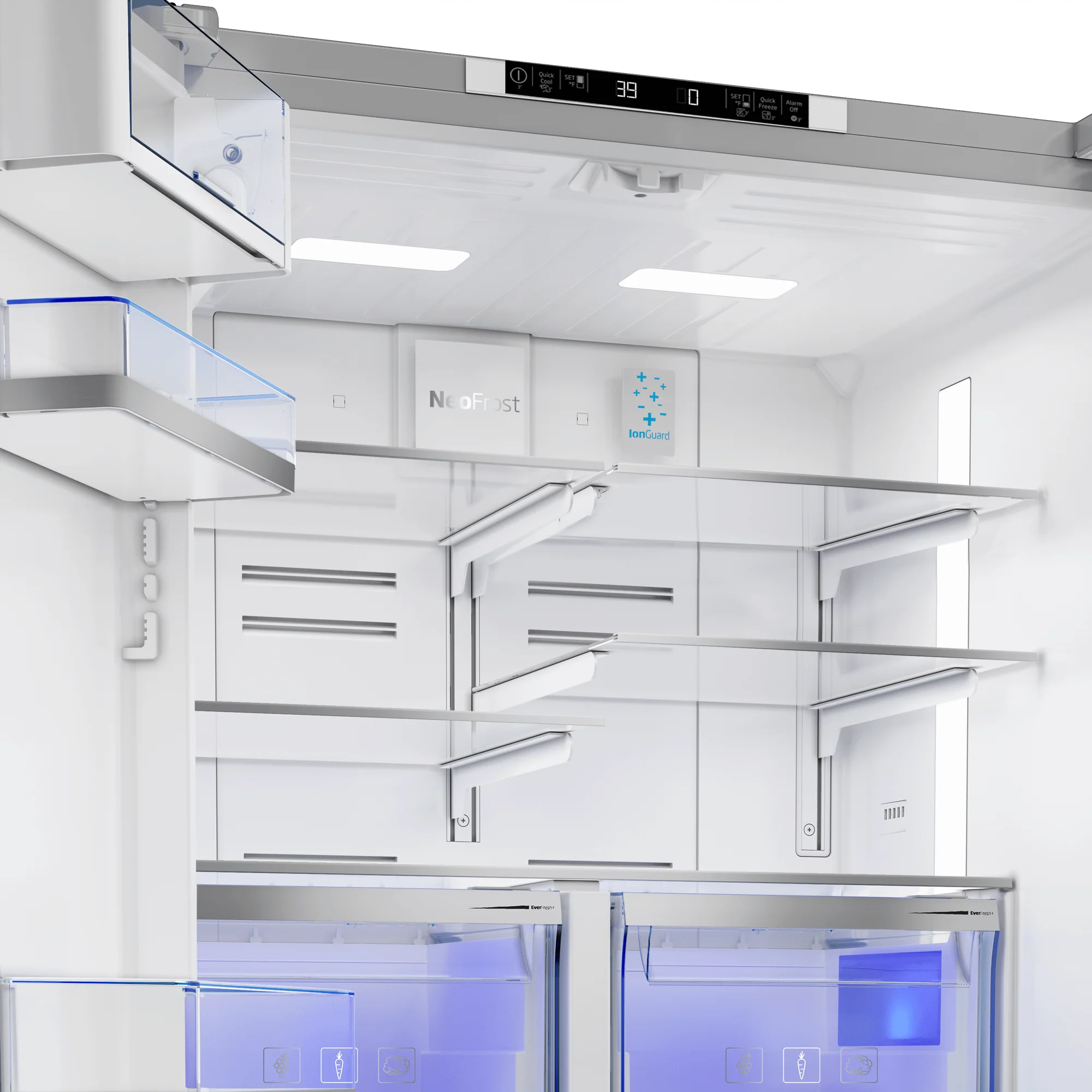 36" French Three-Door Stainless Steel Refrigerator with Auto Ice Maker, Water Dispenser - Image 4