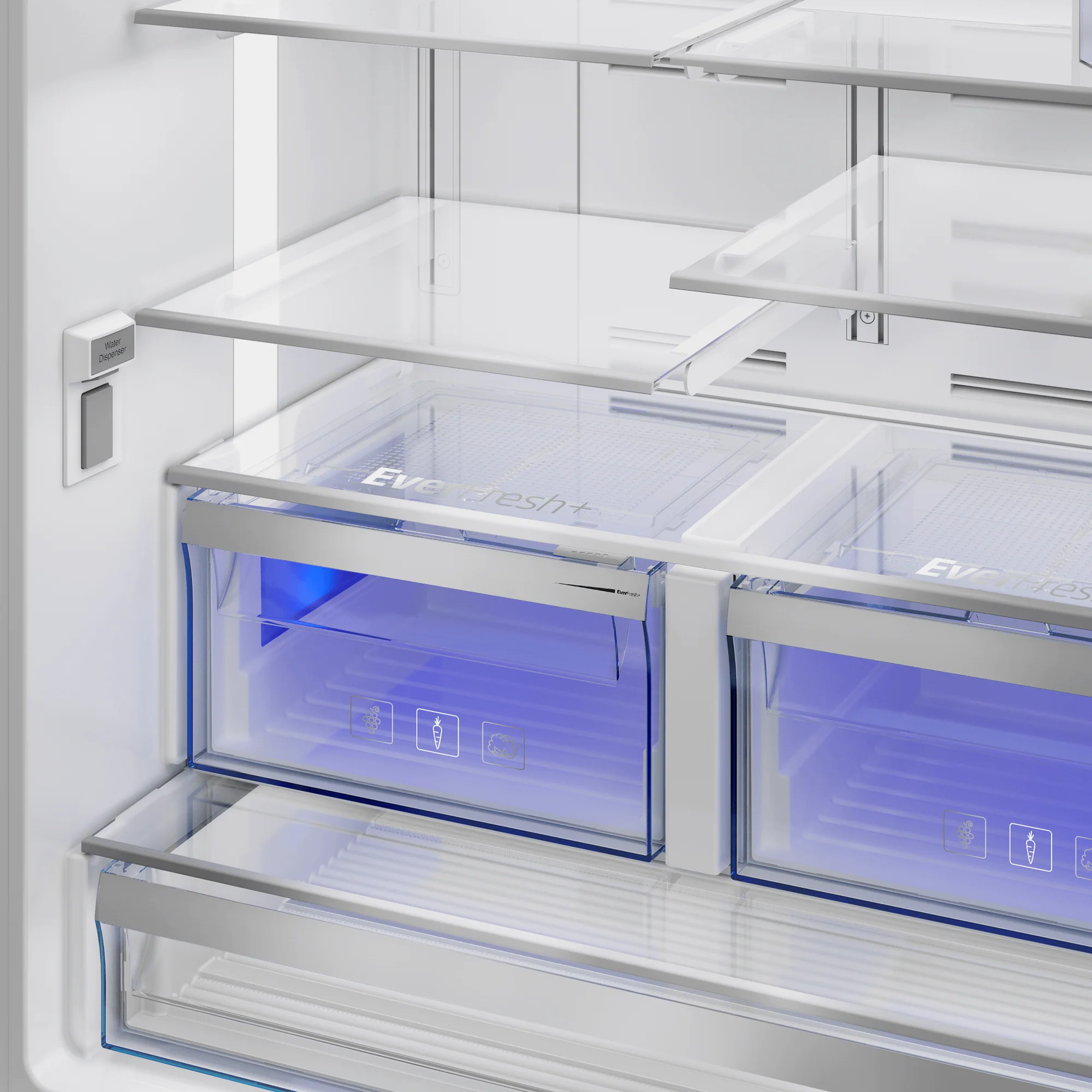 36" French Three-Door Stainless Steel Refrigerator with Auto Ice Maker, Water Dispenser - Image 5