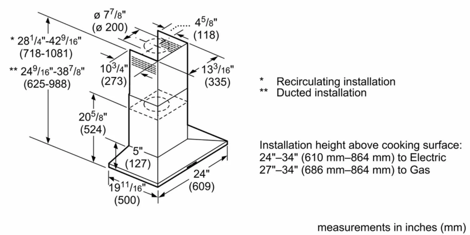 Bosch HCP34E51UC 300 Series, ESTAR Pyramid Chimney Hood 24" S/S - Image 4