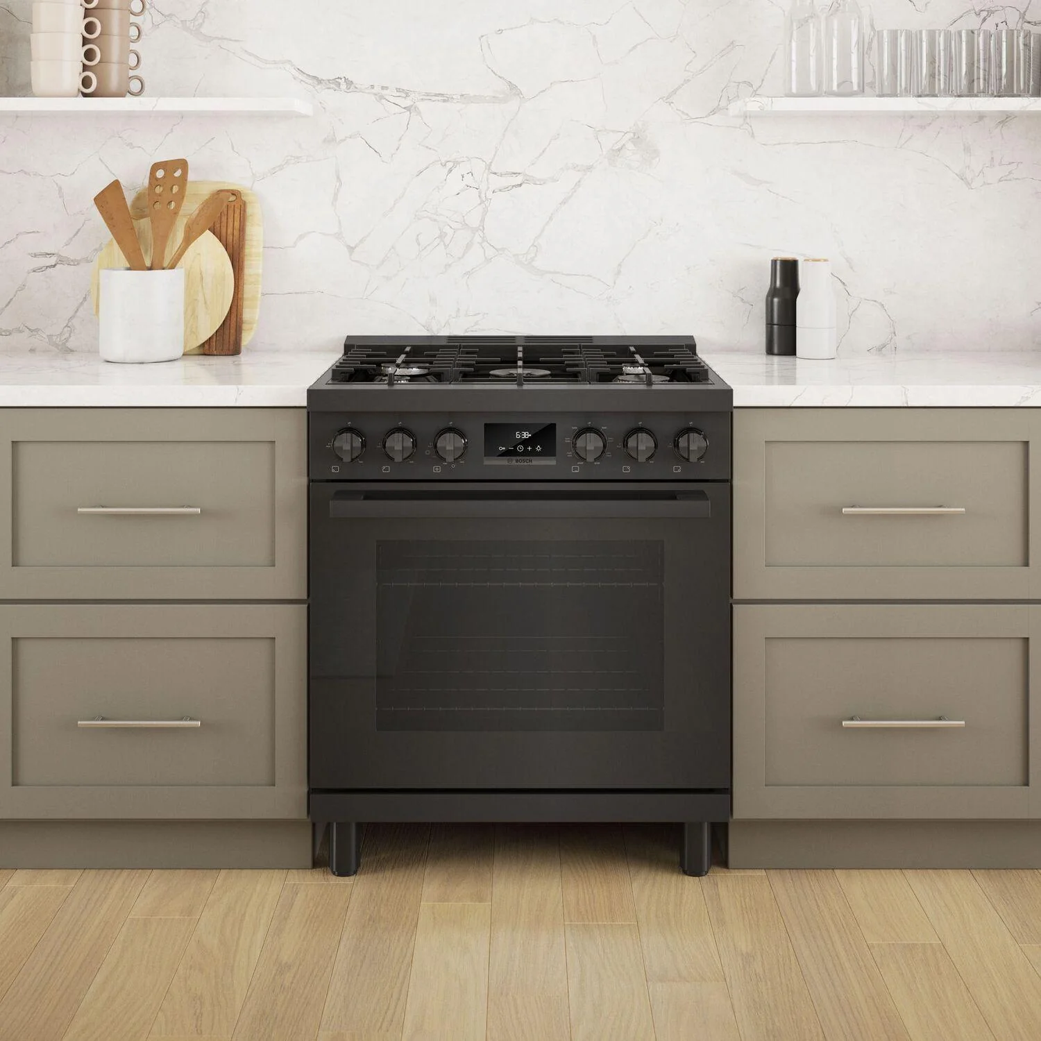 Bosch HDS8045U 800 Series, Dual fuel freestanding range, 30'', Black stainless steel - Image 12