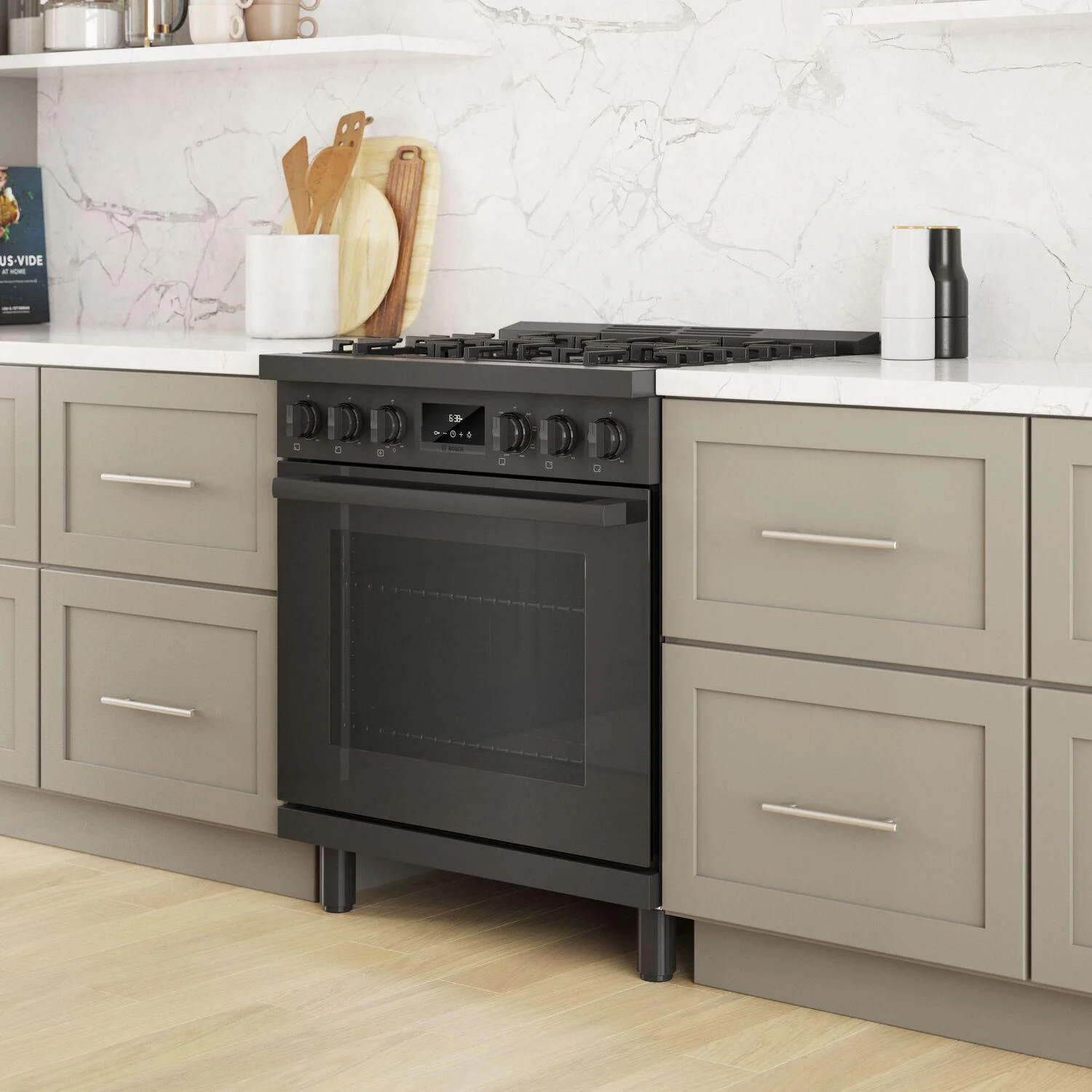 Bosch HDS8045U 800 Series, Dual fuel freestanding range, 30'', Black stainless steel - Image 13