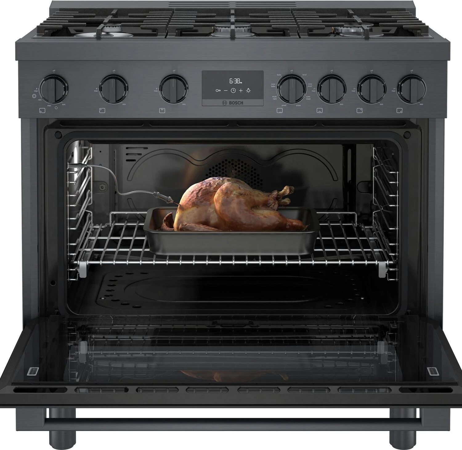 Bosch HDS8645U 800 Series, Dual fuel freestanding range, 36'', Black stainless steel - Image 2