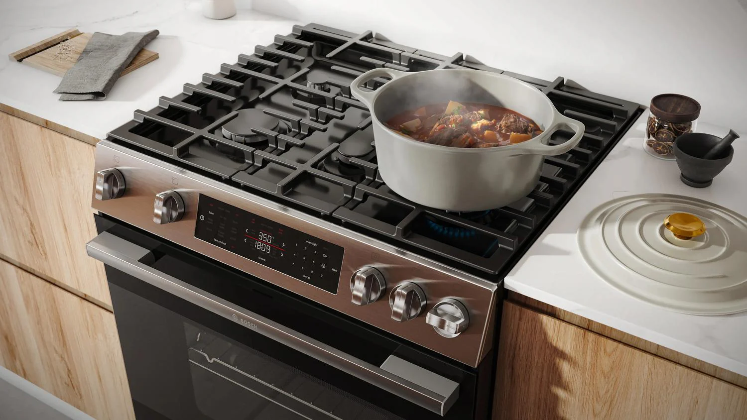 Bosch HGF1050MUC 100 Series, Freestanding gas cooker, Stainless steel - Image 2