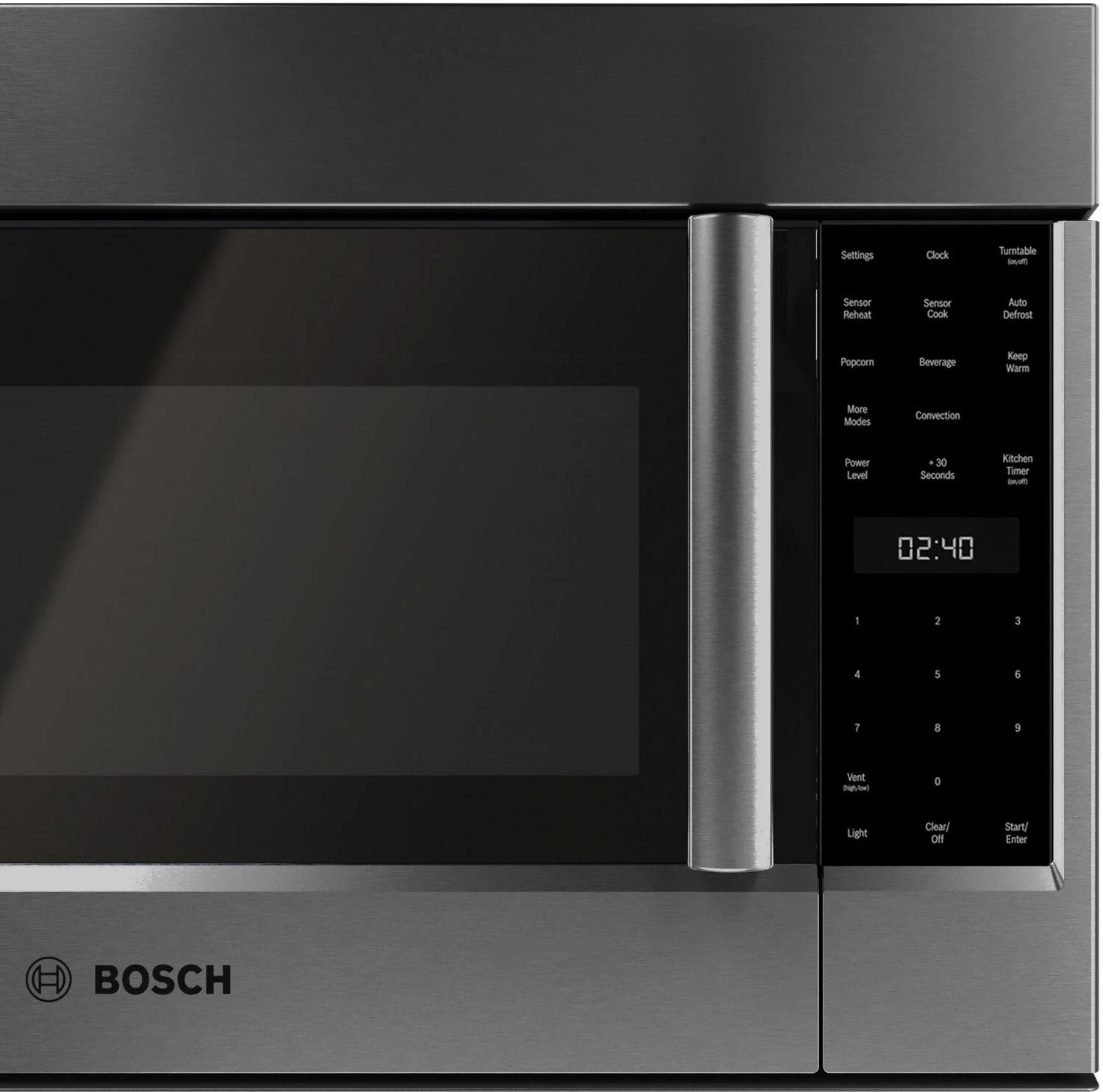 Bosch HMV8045U 800 Series, Over-The-Range Microwave, 30'', Door Hinge: left, Black stainless steel - Image 2
