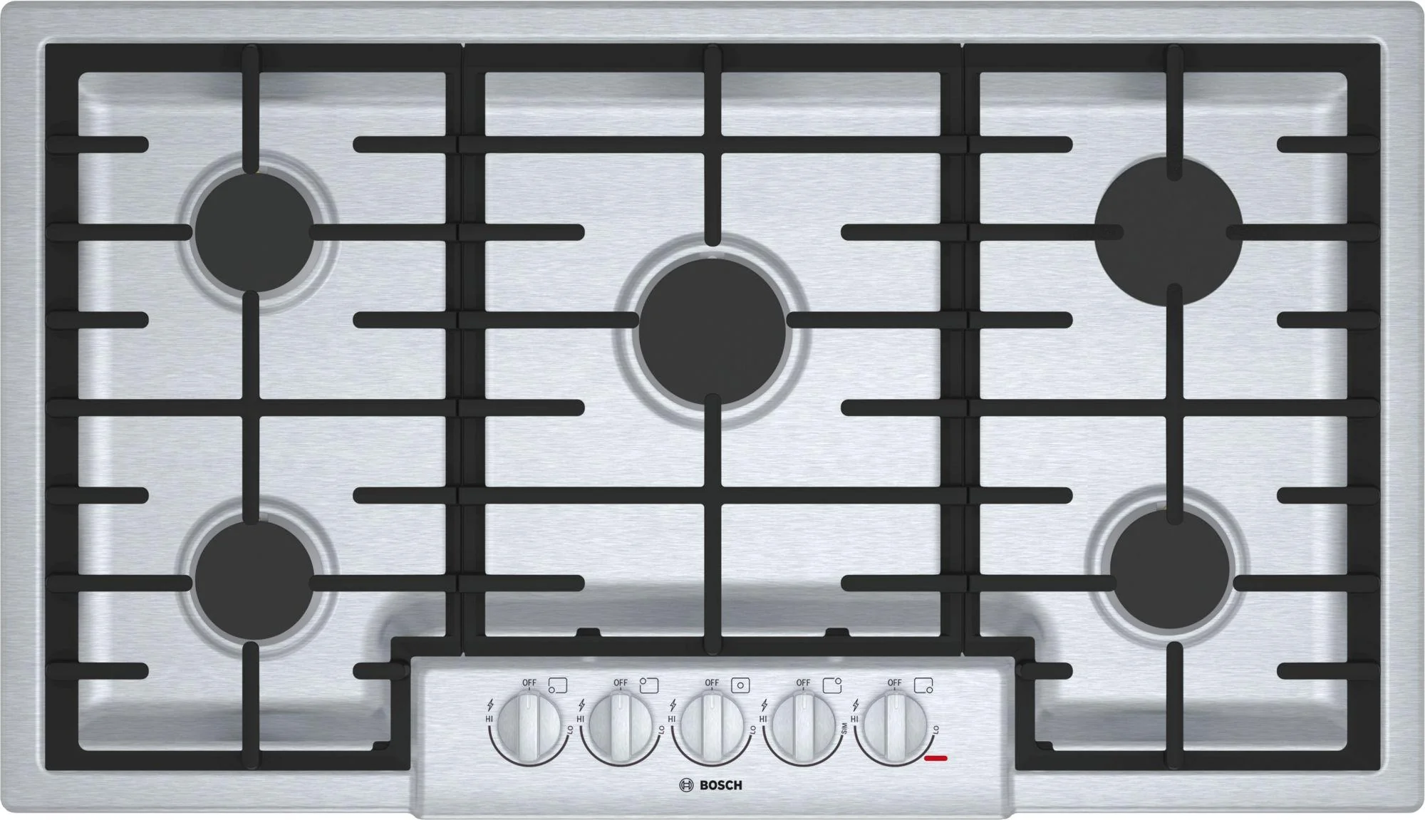 Bosch 800 Series, 36" Gas Cooktop, 5 Burners, Stainless Steel