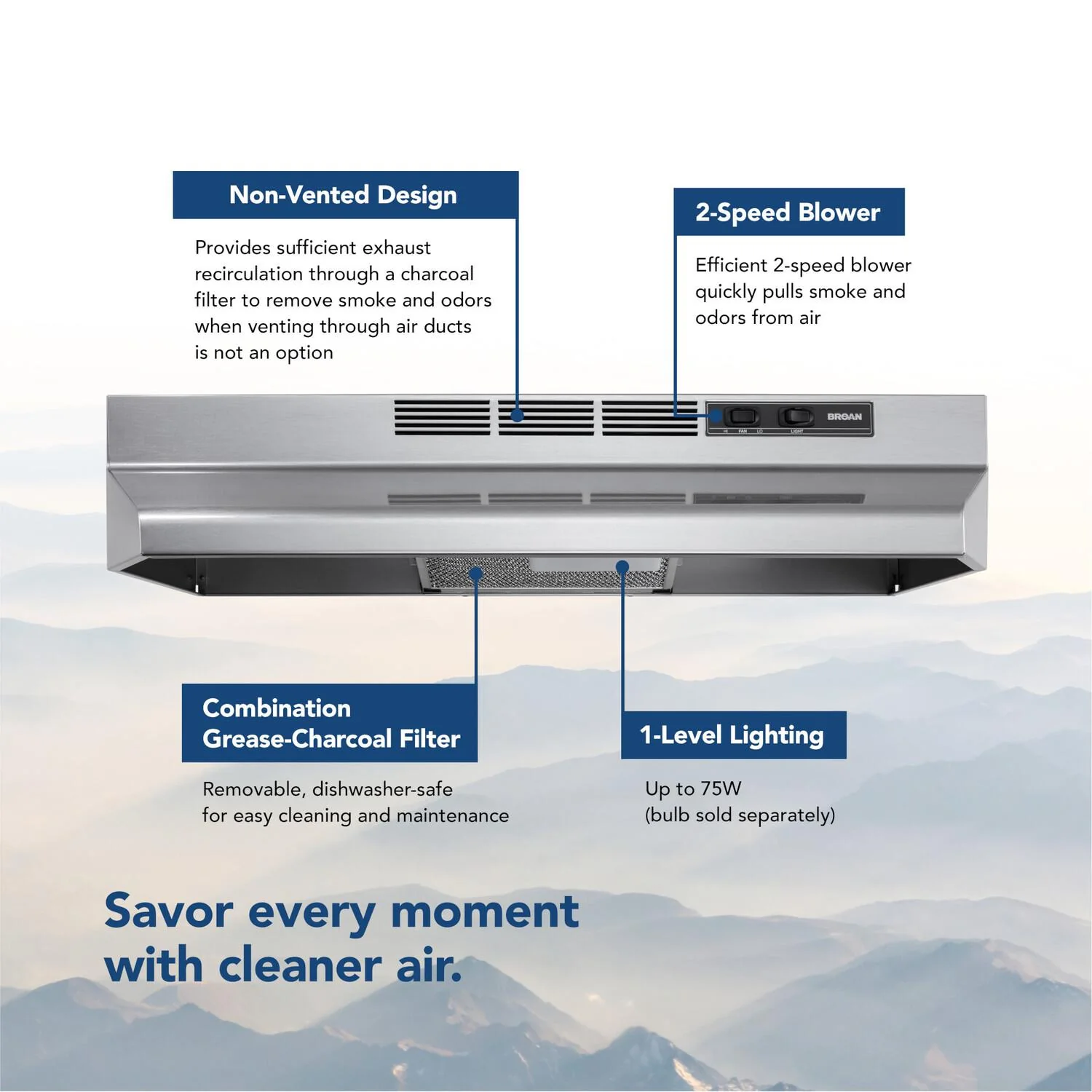 4124SF Broan® 24-Inch Ductless Under-Cabinet Range Hood, Stainless Finish - Image 4