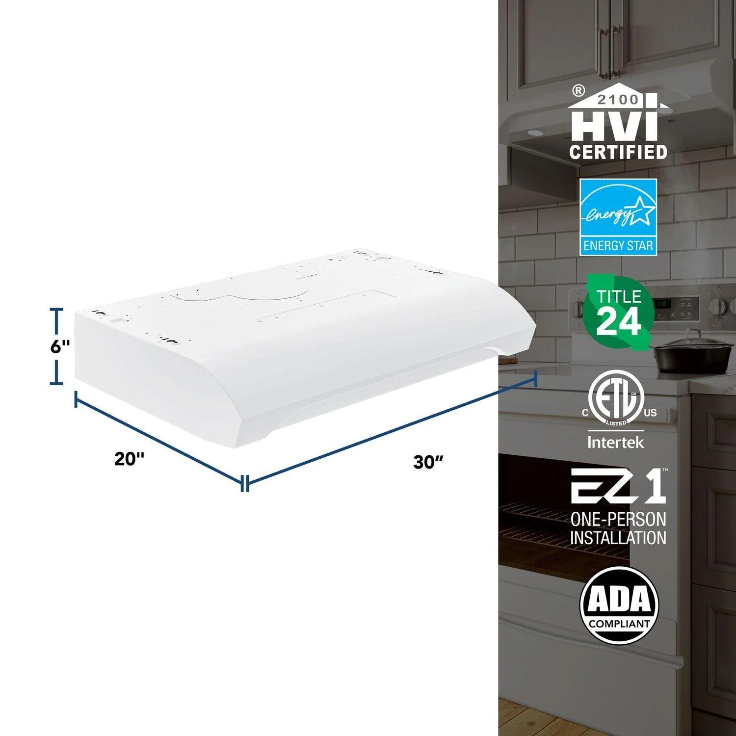 Broan ALT1303WW Alta 30-Inch 350 MAX Blower CFM 1.5 Sones White Range Hood - Image 6