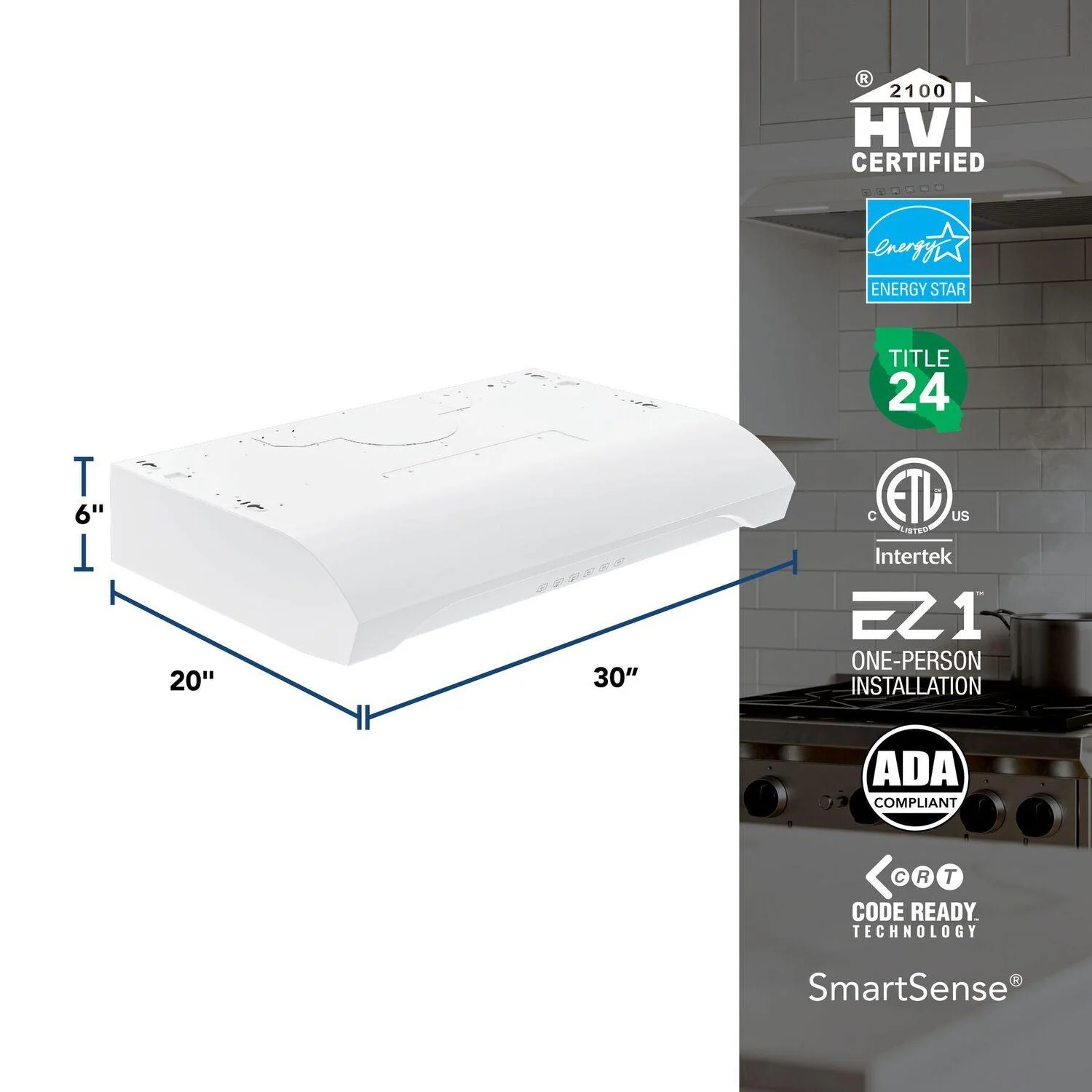 Broan ALT3304WW Alta 30-Inch 490 MAX Blower CFM 1.1 Sones White Range Hood - Image 6