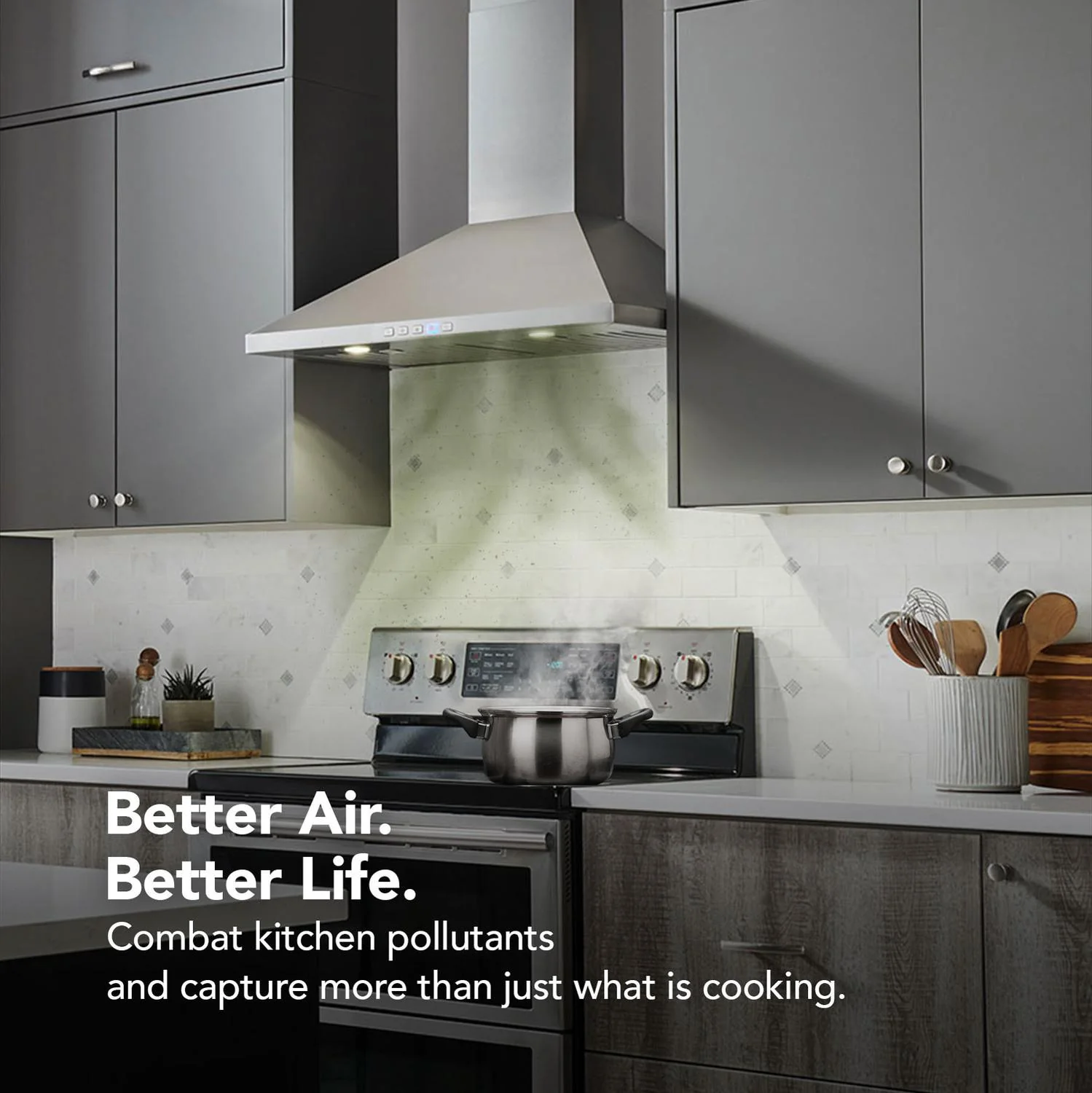 BWP1304SS Broan® 30-Inch Convertible Wall-Mount Pyramidal Chimney Range Hood, 450 Max CFM, Stainless Steel - Image 2