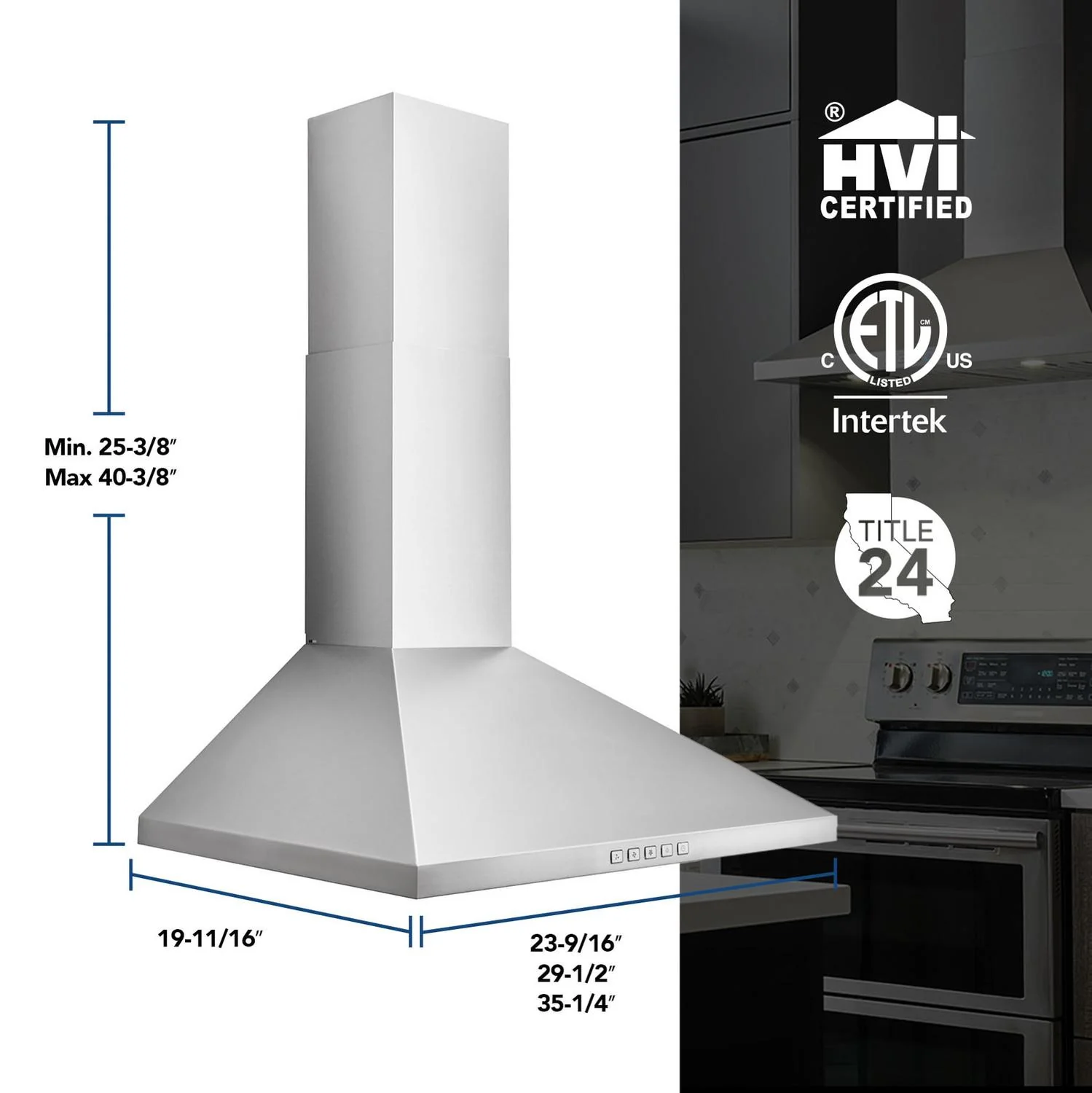 BWP1304SS Broan® 30-Inch Convertible Wall-Mount Pyramidal Chimney Range Hood, 450 Max CFM, Stainless Steel - Image 6