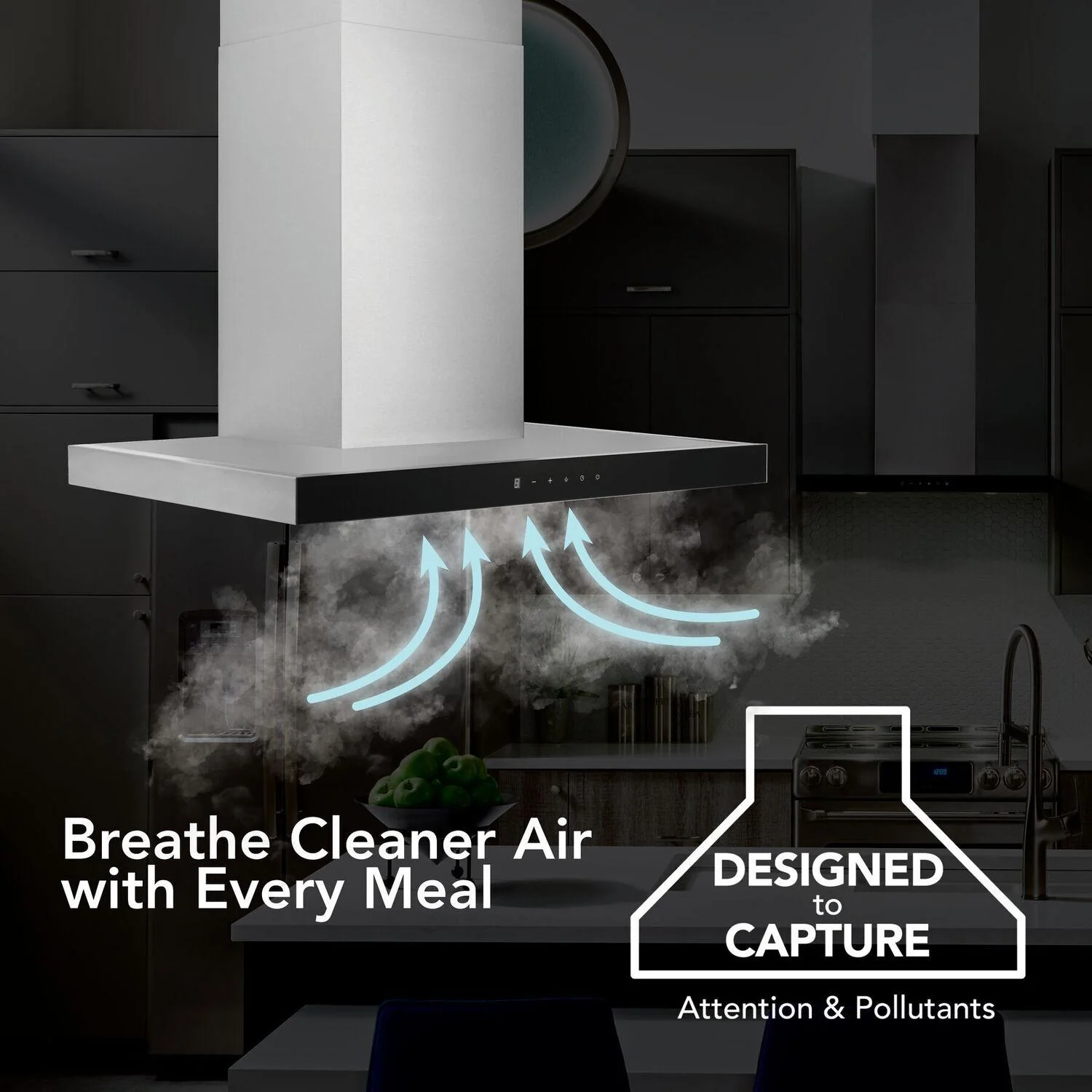 BWT1304SSB Broan® 30-Inch Convertible Wall-Mount T-Style Chimney Range Hood, 450 Max CFM, Stainless Steel w/Black Glass - Image 4