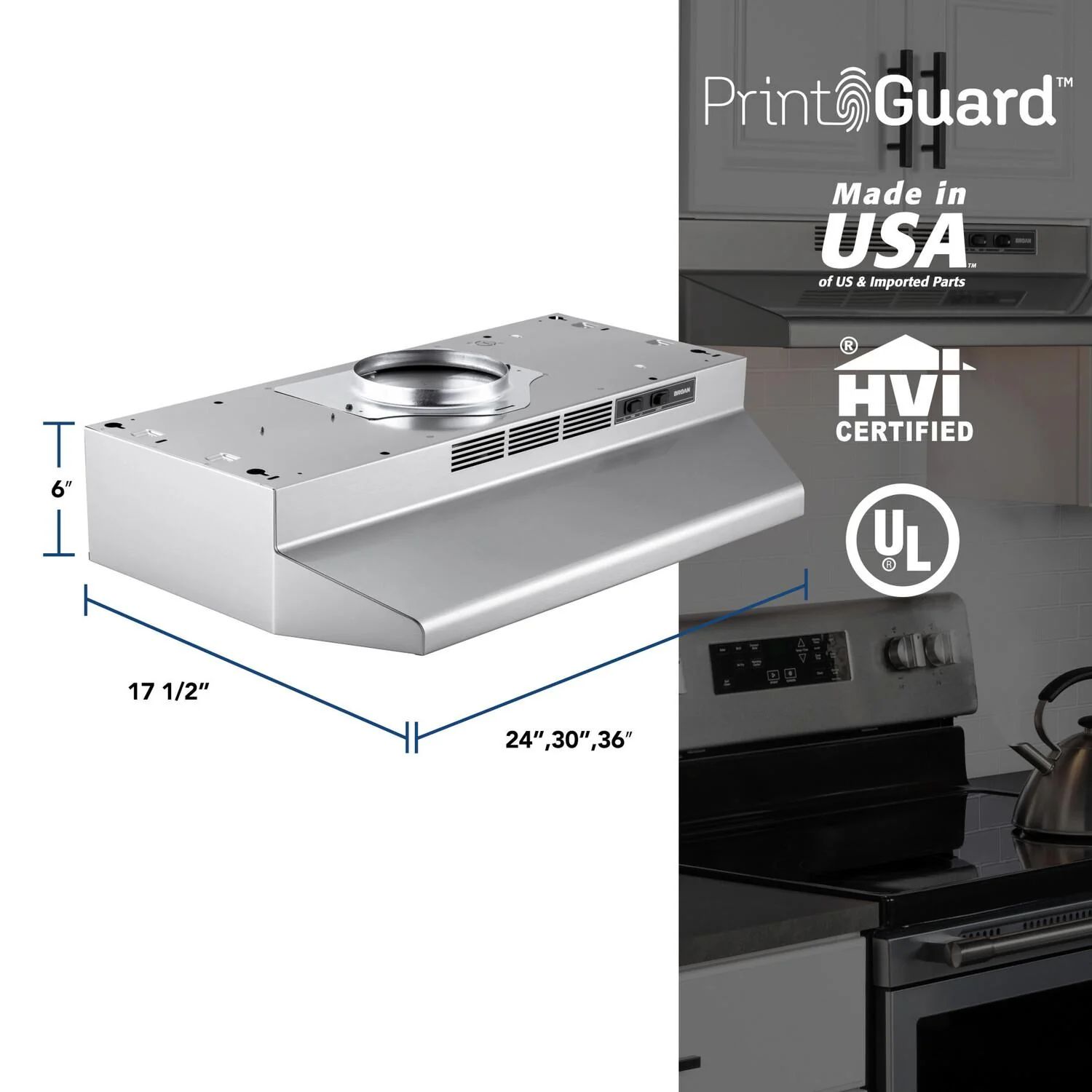F4030SF Broan® 30-Inch Convertible Under-Cabinet Range Hood, Stainless Finish with PrintGuard, 230 MAX Blower CFM - Image 5