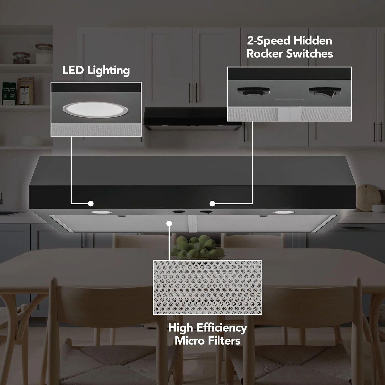 GLA1303BL Broan-NuTone 30-Inch Under Cabinet Range Hood, ENERGY STAR, 350 Max Blower CFM, Black - Image 2