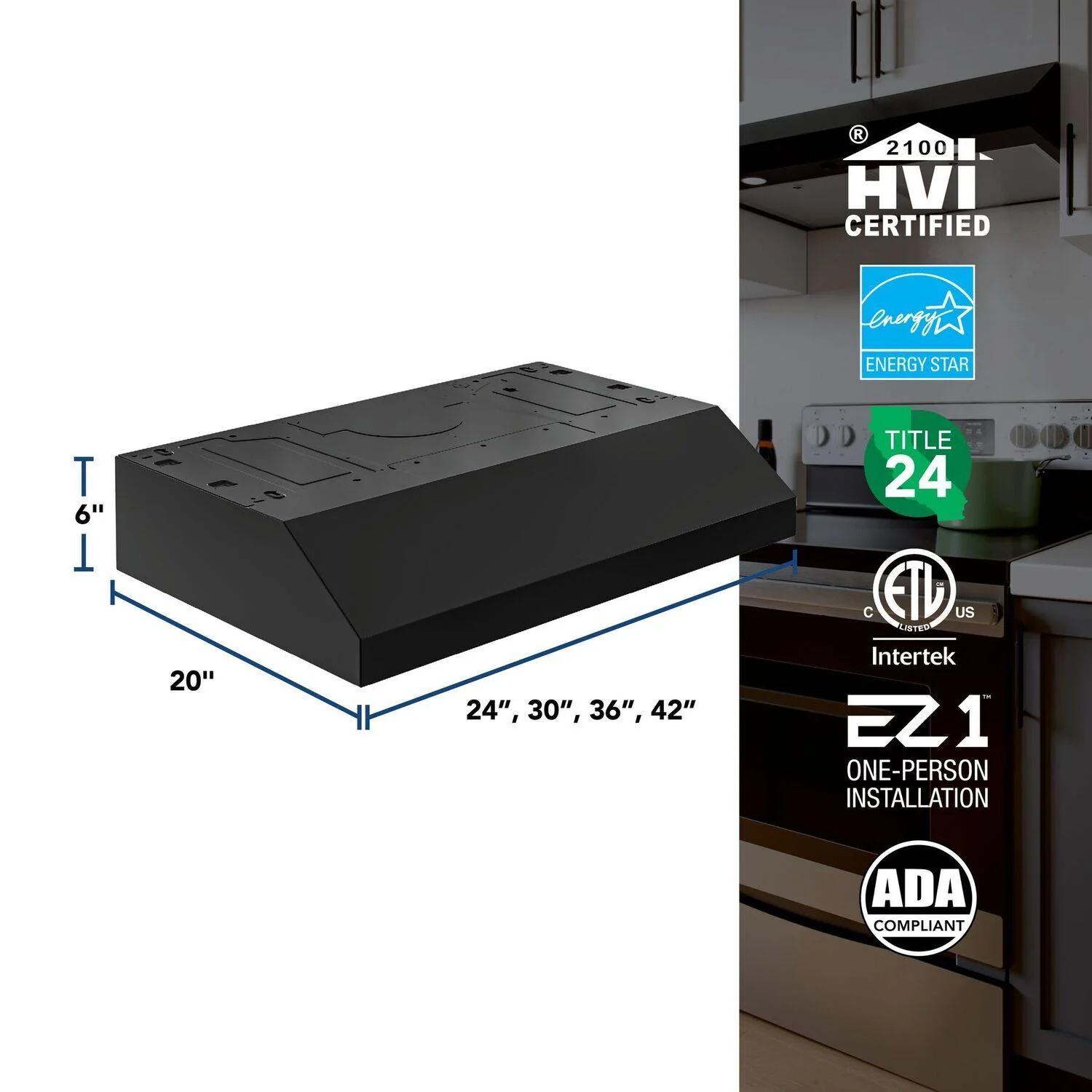 GLA1303BL Broan-NuTone 30-Inch Under Cabinet Range Hood, ENERGY STAR, 350 Max Blower CFM, Black - Image 6