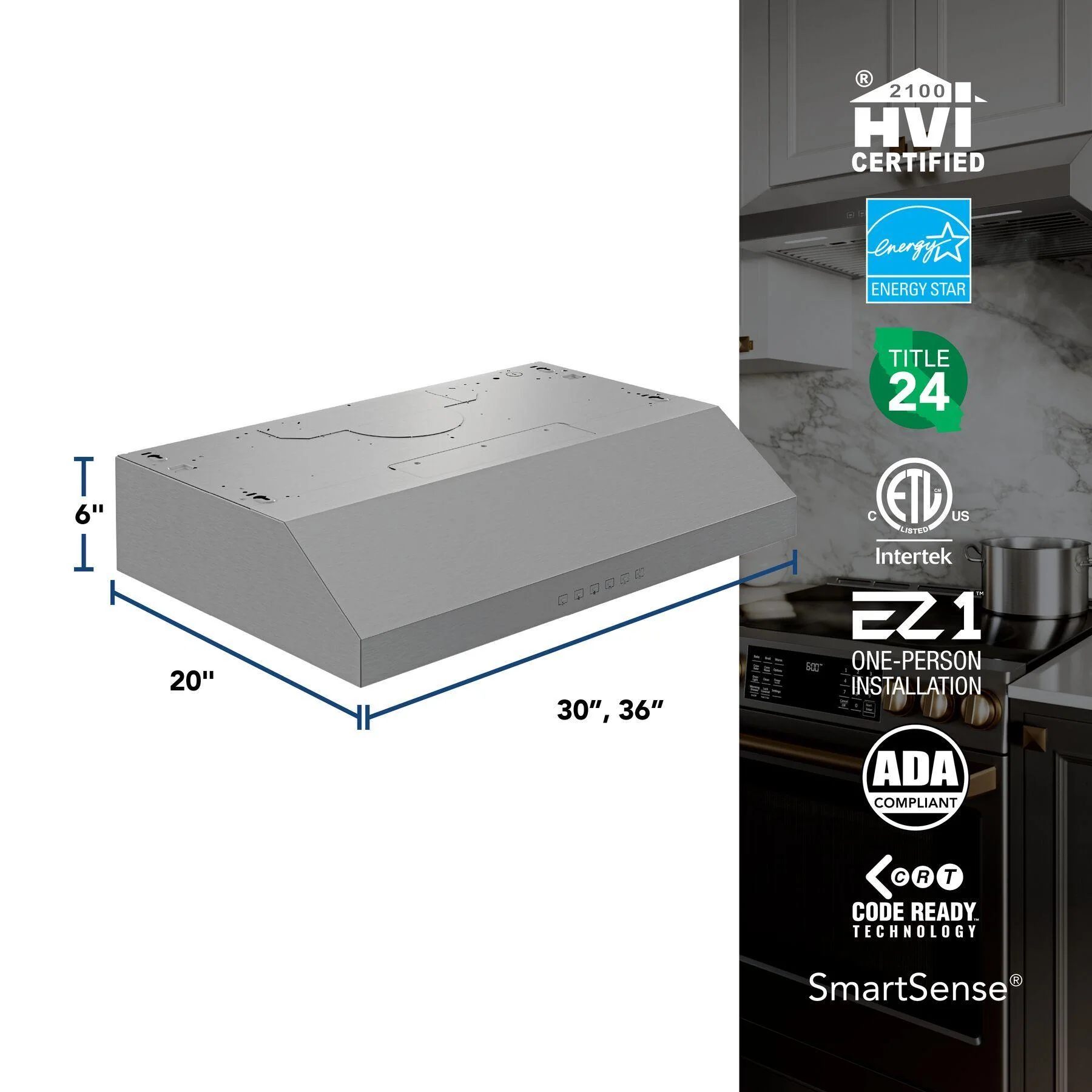 Broan GLA3304SS Glacier 30-Inch 490 MAX Blower CFM 1.1 Sones Stainless Range Hood - Image 6