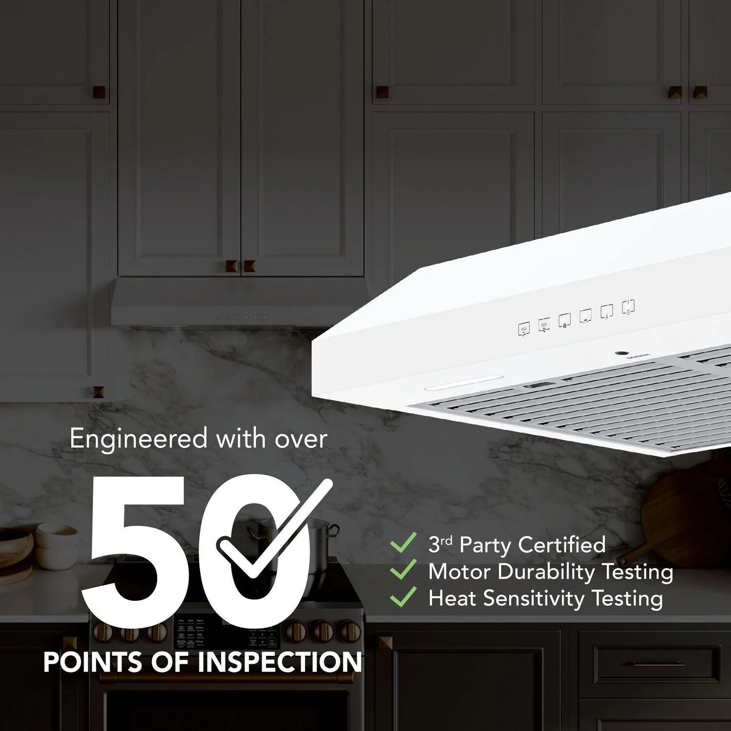 Broan GLA3304WW Glacier 30-Inch 490 MAX Blower CFM 1.0 Sones White Range Hood - Image 5