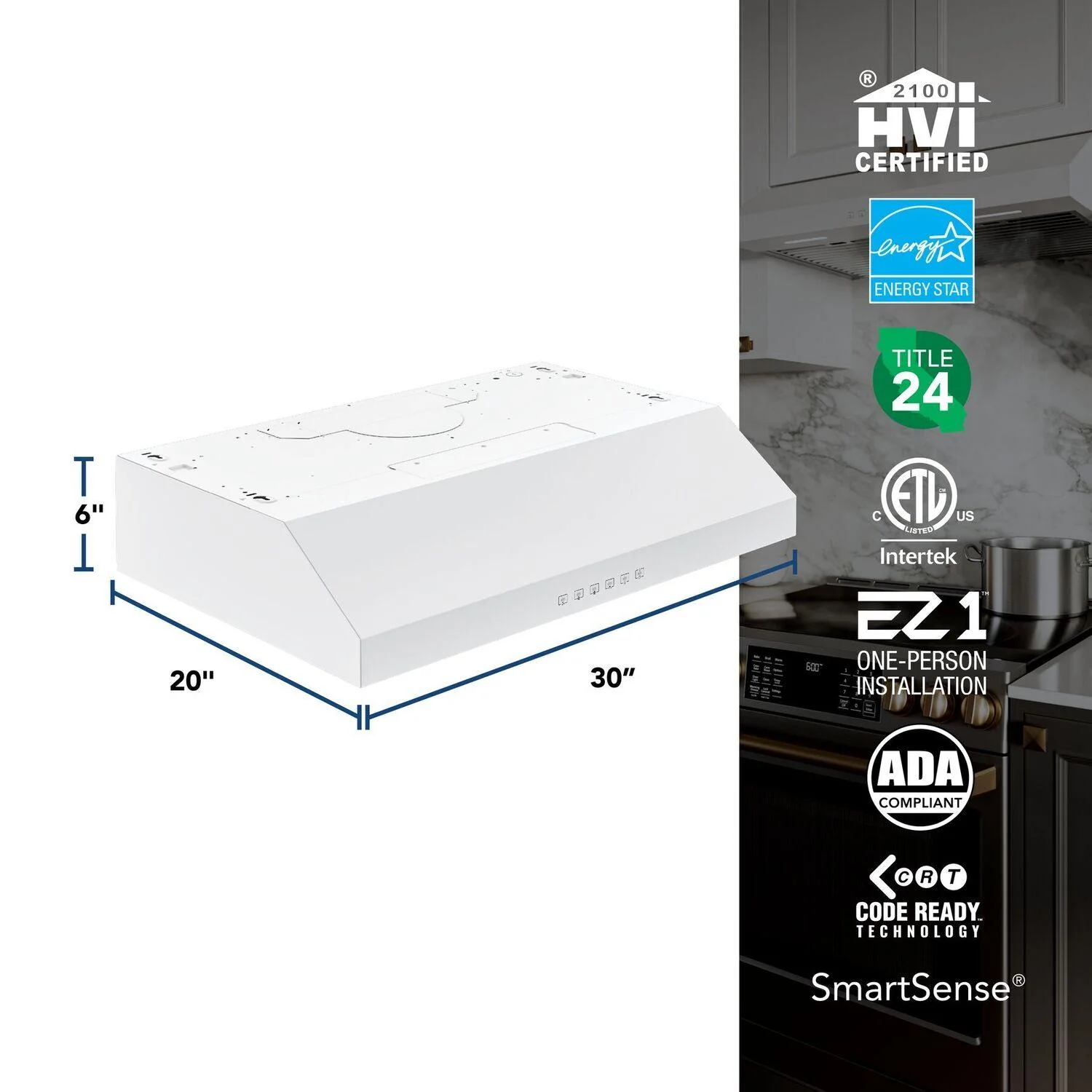 Broan GLA3304WW Glacier 30-Inch 490 MAX Blower CFM 1.0 Sones White Range Hood - Image 6