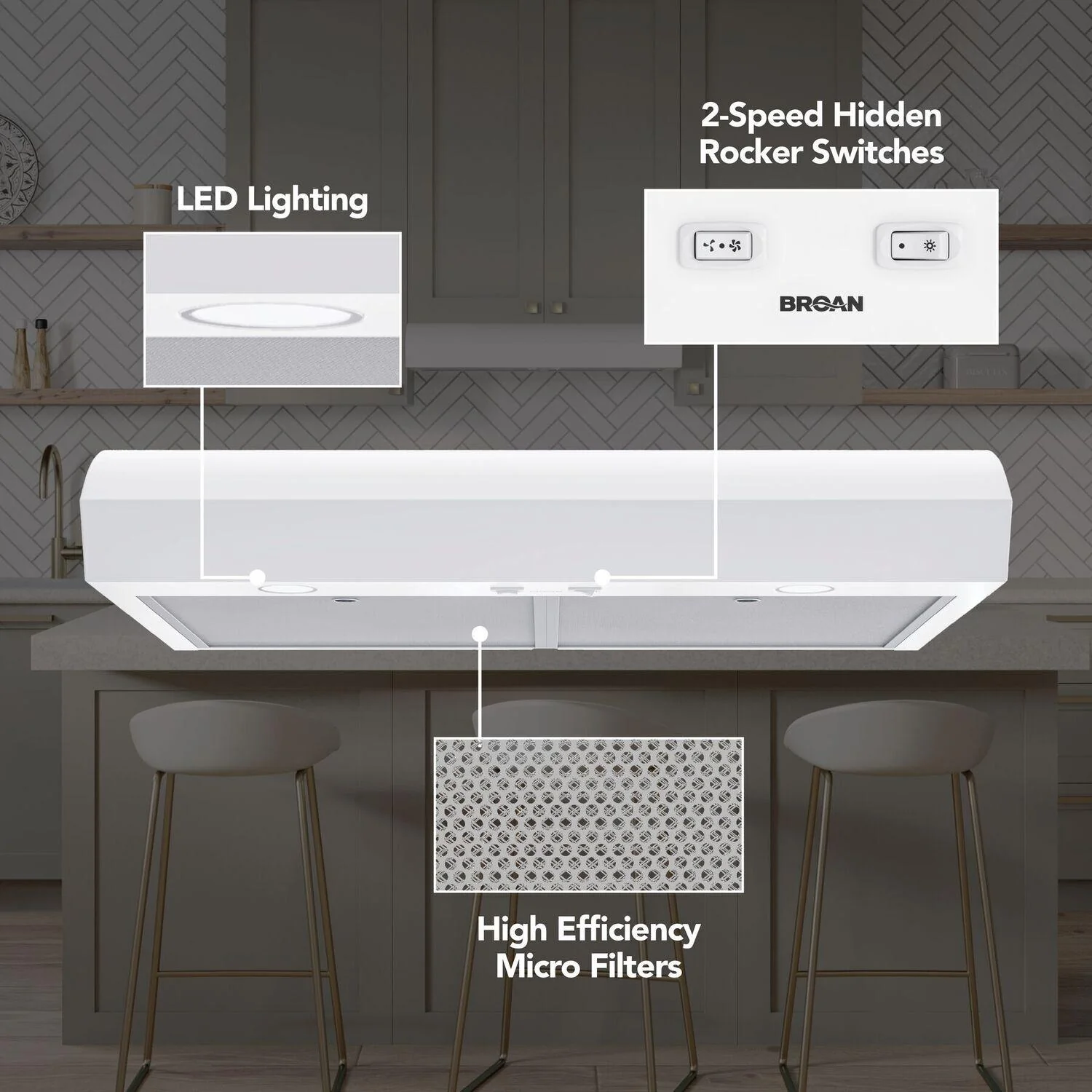 MTR1303WW Broan-NuTone 30-Inch Under Cabinet Range Hood, ENERGY STAR, 350 Max Blower CFM, White - Image 2