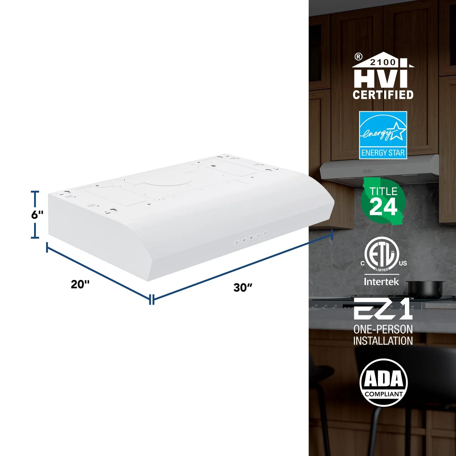 MTR2303WW Broan-NuTone 30-Inch Under Cabinet Range Hood, ENERGY STAR, 350 Max Blower CFM, White - Image 6