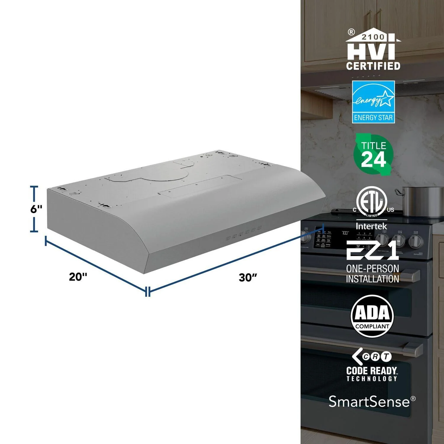 Broan MTR3304SS Mantra 30-Inch 490 MAX Blower CFM 1.1 Sones Stainless Steel Range Hood - Image 6