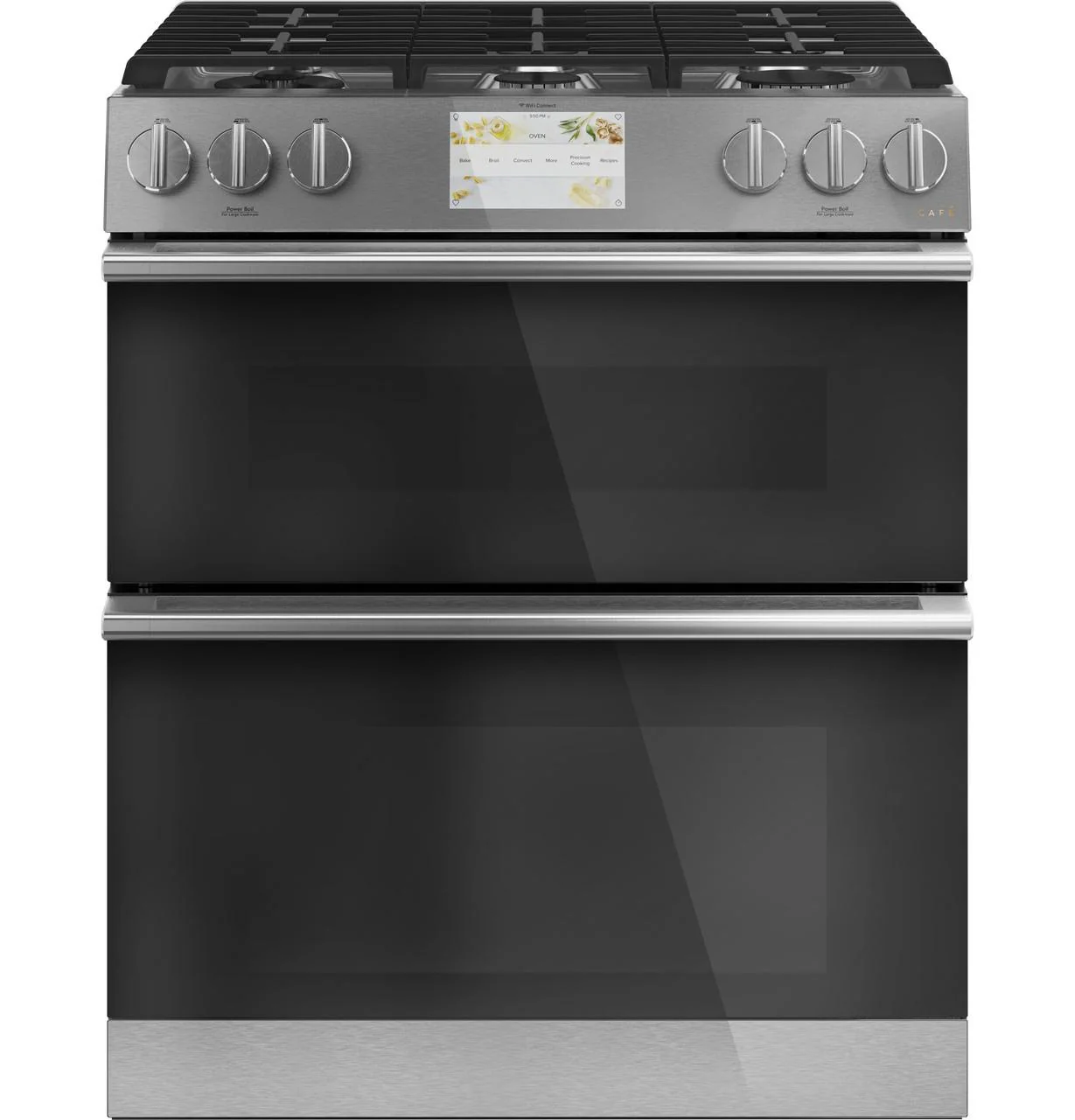Caf(eback)™ 30" Smart Slide-In, Front-Control, Dual-Fuel, Double-Oven Range with Convection in Platinum Glass - Image 2