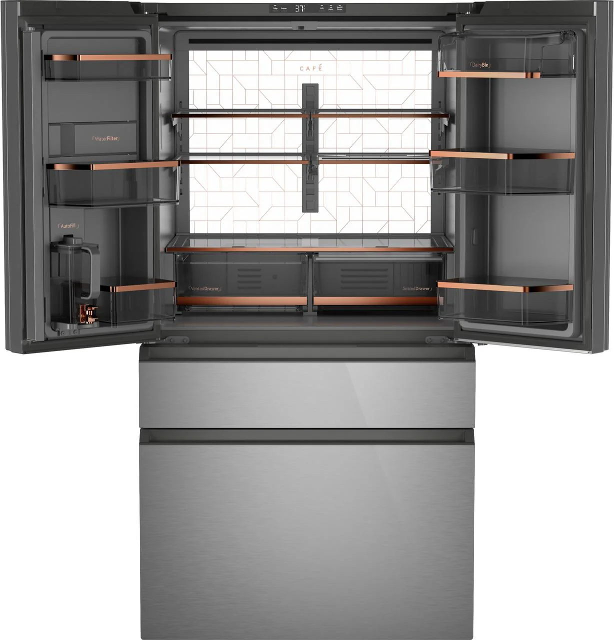 Cafe CGE29DM5TS5 CAF(EBACK)™ ENERGY STAR® 28.7 Cu. Ft. Smart 4-Door French-Door Refrigerator in Platinum Glass With Dual-Dispense AutoFill Pitcher - Image 2
