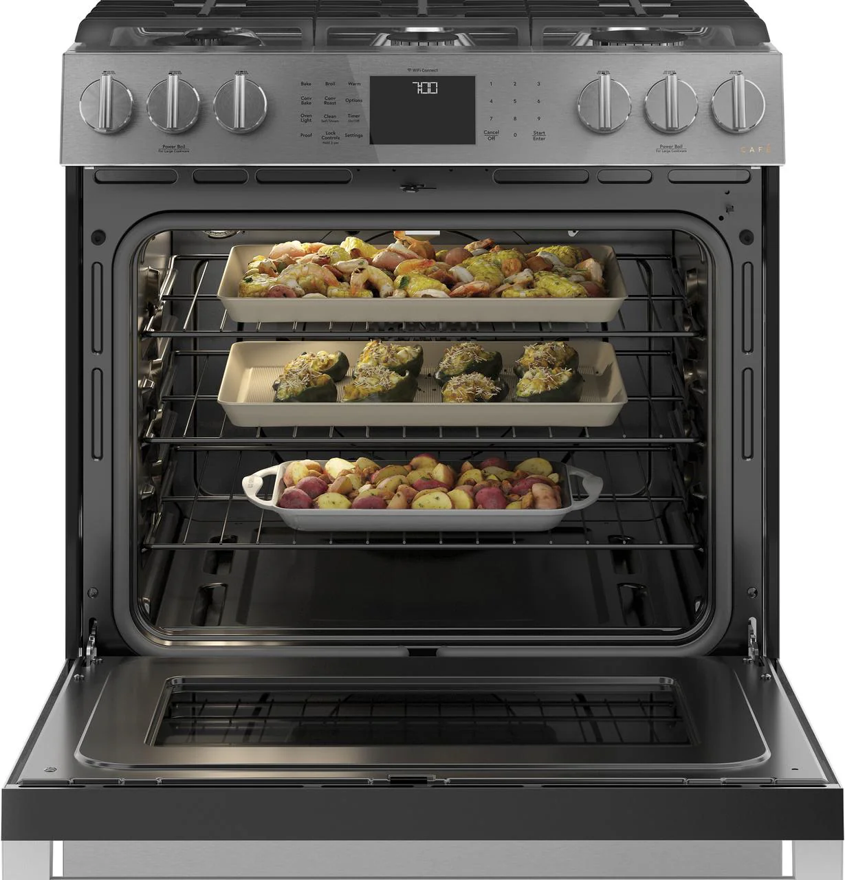 Cafe CGS700M2NS5 CAF(EBACK)™ 30" Smart Slide-In, Front-Control, Gas Range with Convection Oven in Platinum Glass - Image 9