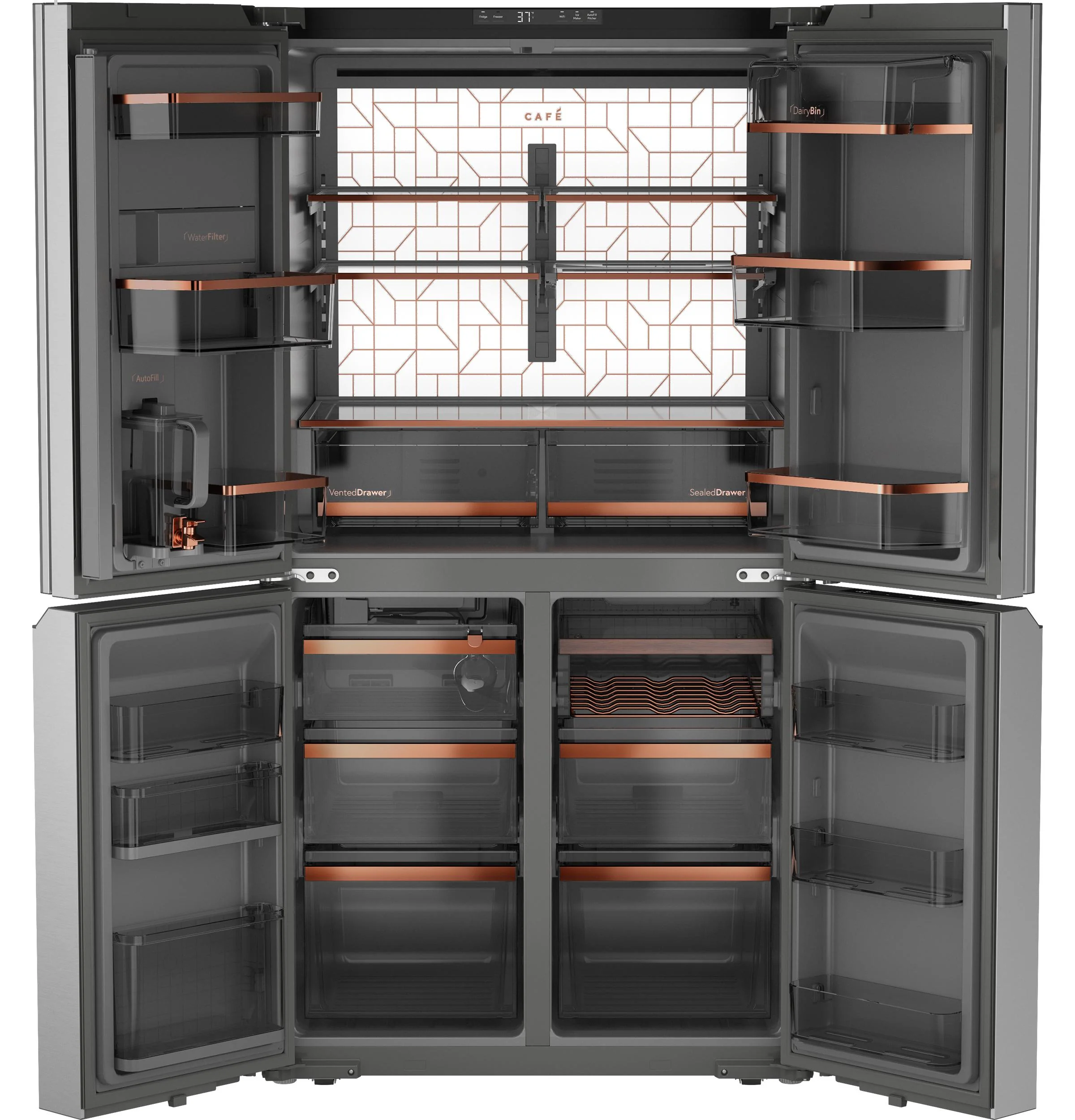Cafe CHE23DM5WS5 CAF(EBACK)™ ENERGY STAR® 22.9 Cu. Ft. Smart Counter-Depth Quad-Door Refrigerator in Platinum Glass with Dual-Dispense AutoFill Pitcher - Image 2