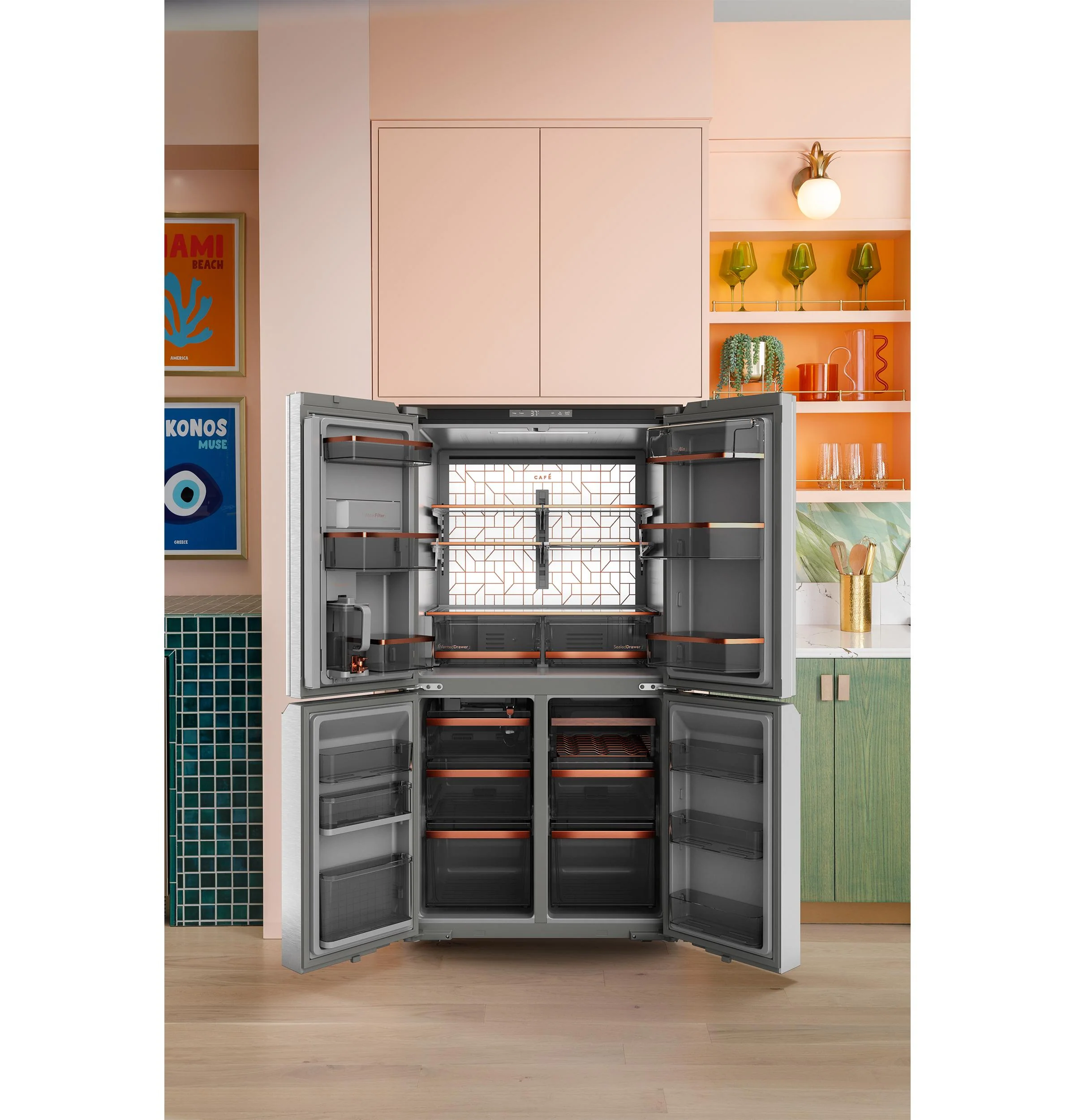 Cafe CHE23DM5WS5 CAF(EBACK)™ ENERGY STAR® 22.9 Cu. Ft. Smart Counter-Depth Quad-Door Refrigerator in Platinum Glass with Dual-Dispense AutoFill Pitcher - Image 20