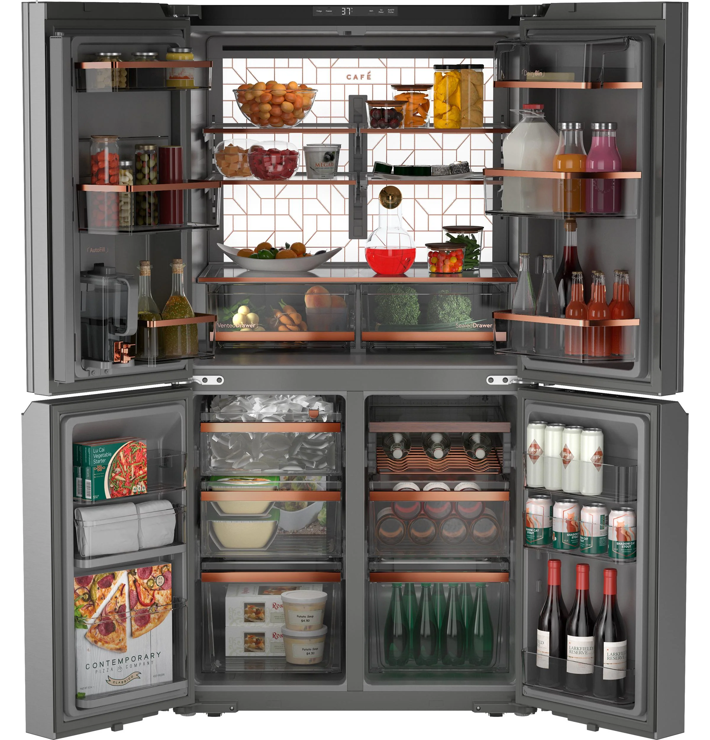 Cafe CHE23DM5WS5 CAF(EBACK)™ ENERGY STAR® 22.9 Cu. Ft. Smart Counter-Depth Quad-Door Refrigerator in Platinum Glass with Dual-Dispense AutoFill Pitcher - Image 3