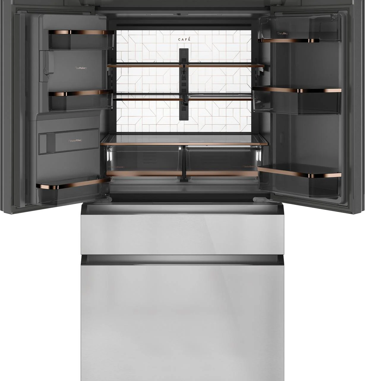 Cafe CXE22DM5PS5 CAF(EBACK)™ ENERGY STAR® 22.3 Cu. Ft. Smart Counter-Depth 4-Door French-Door Refrigerator in Platinum Glass - Image 3