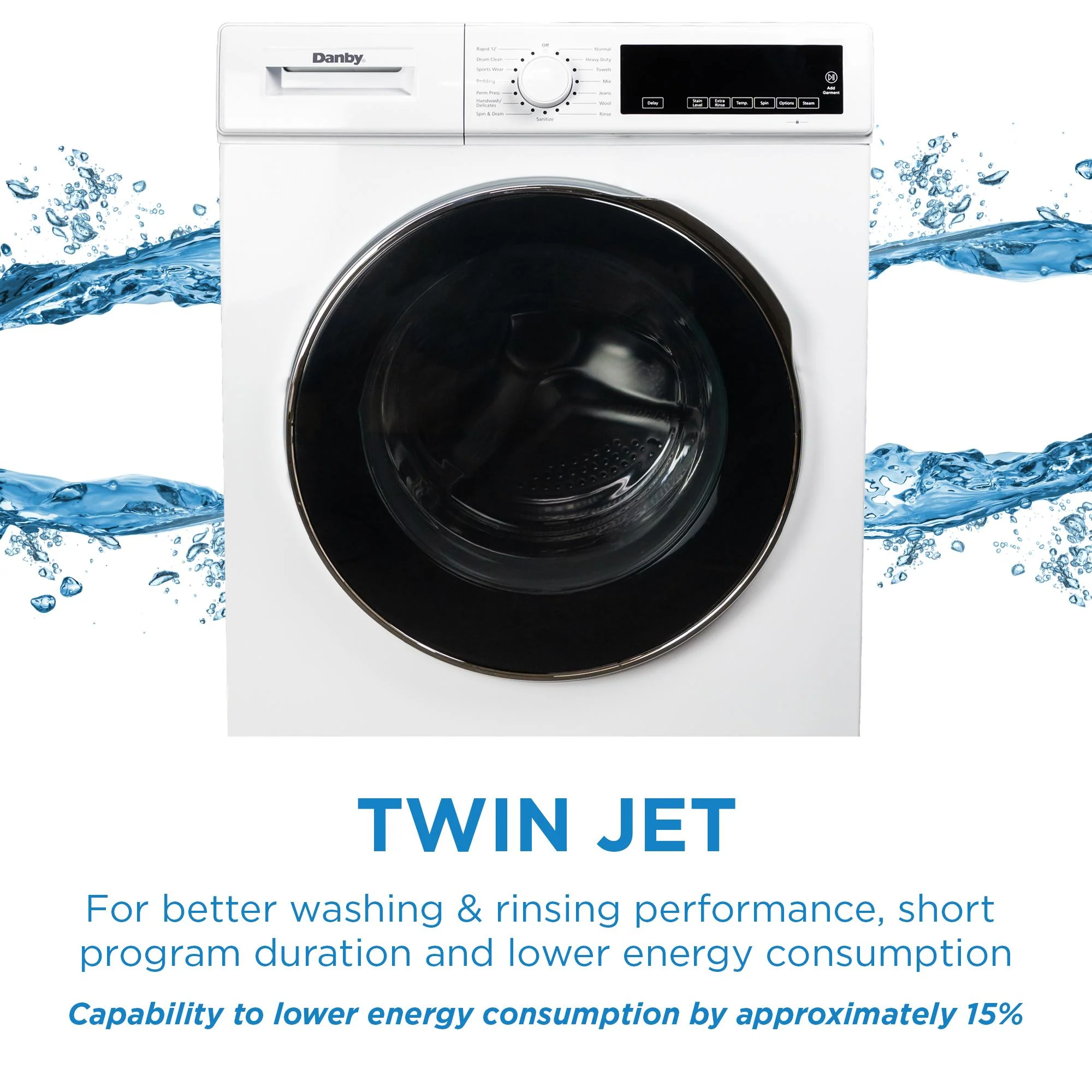 DWM022D3WDB Danby 24 Stackable Front Load Washer with Steam in White - Image 11