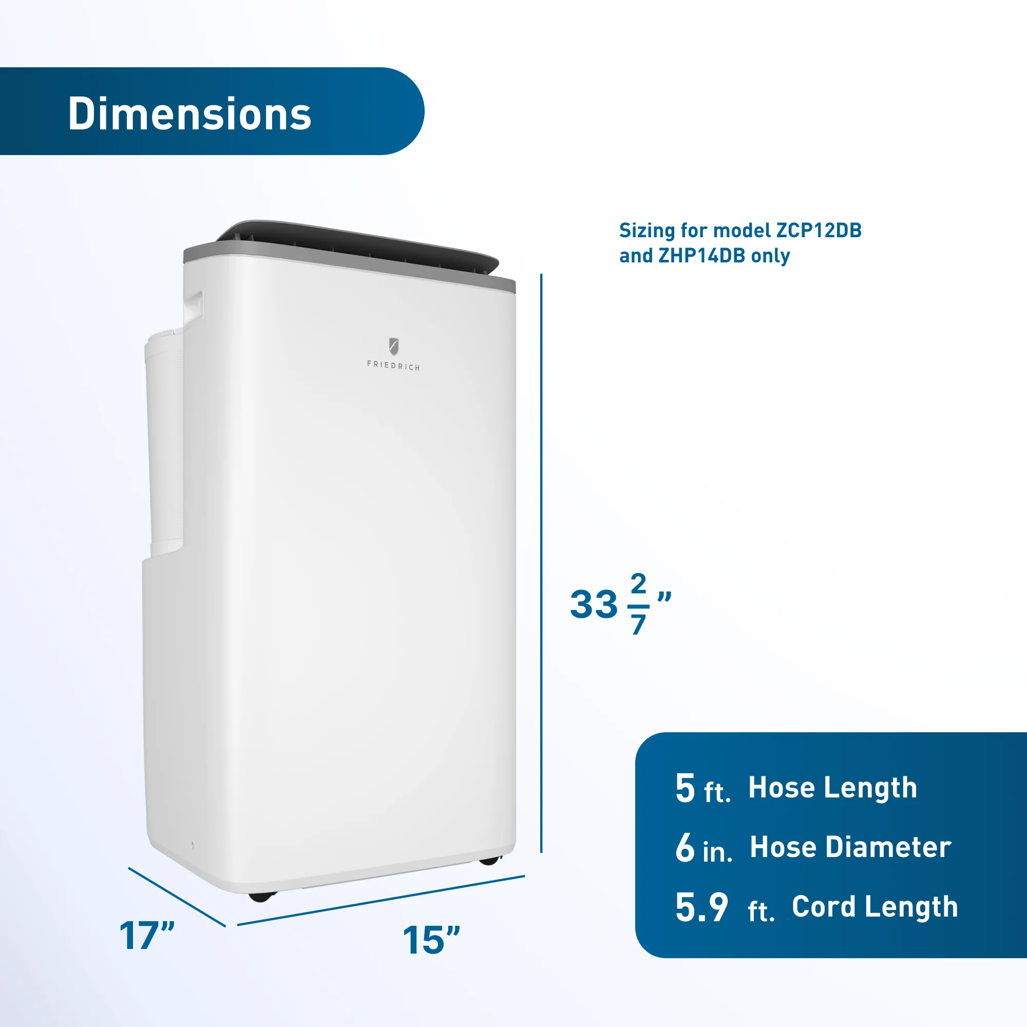 ZHP14DC Friedrich ZoneAire Premier 14,000 BTU Dual-Hose Smart Portable Air Conditioner with Heat Pump - Image 16