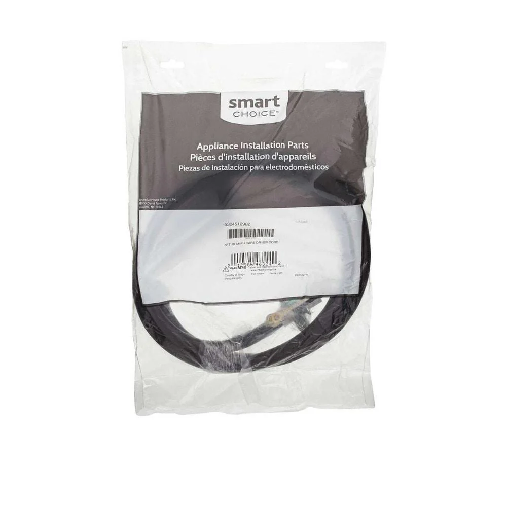 Frigidaire 5304512982C10 Smart Choice 6 Ft 30 Amp 4 Wire Dryer Cord - Image 3