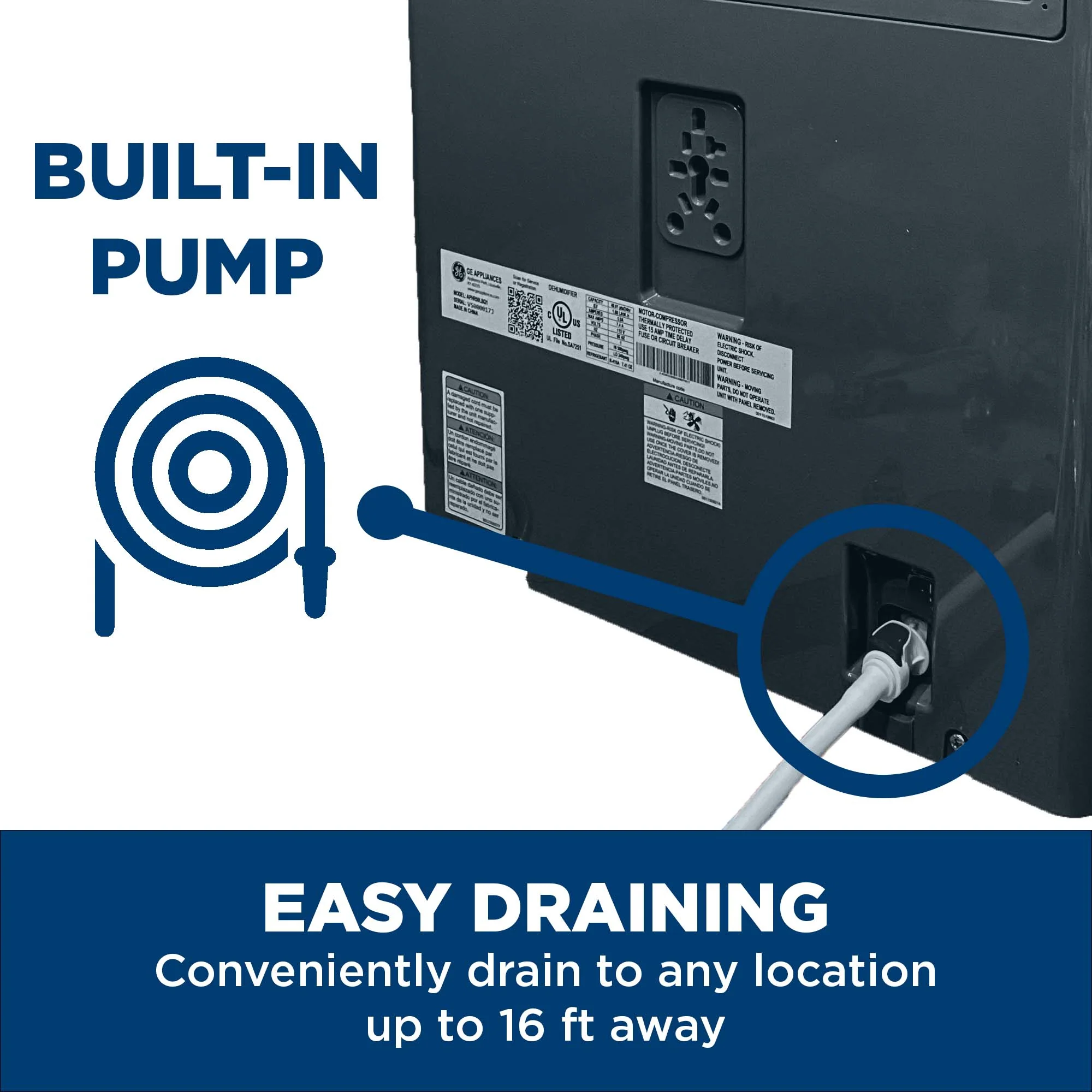 APEW50LZ GE® ENERGY STAR® 50 Pint Portable Dehumidifier with Built-in Pump for Wet Spaces - Image 2