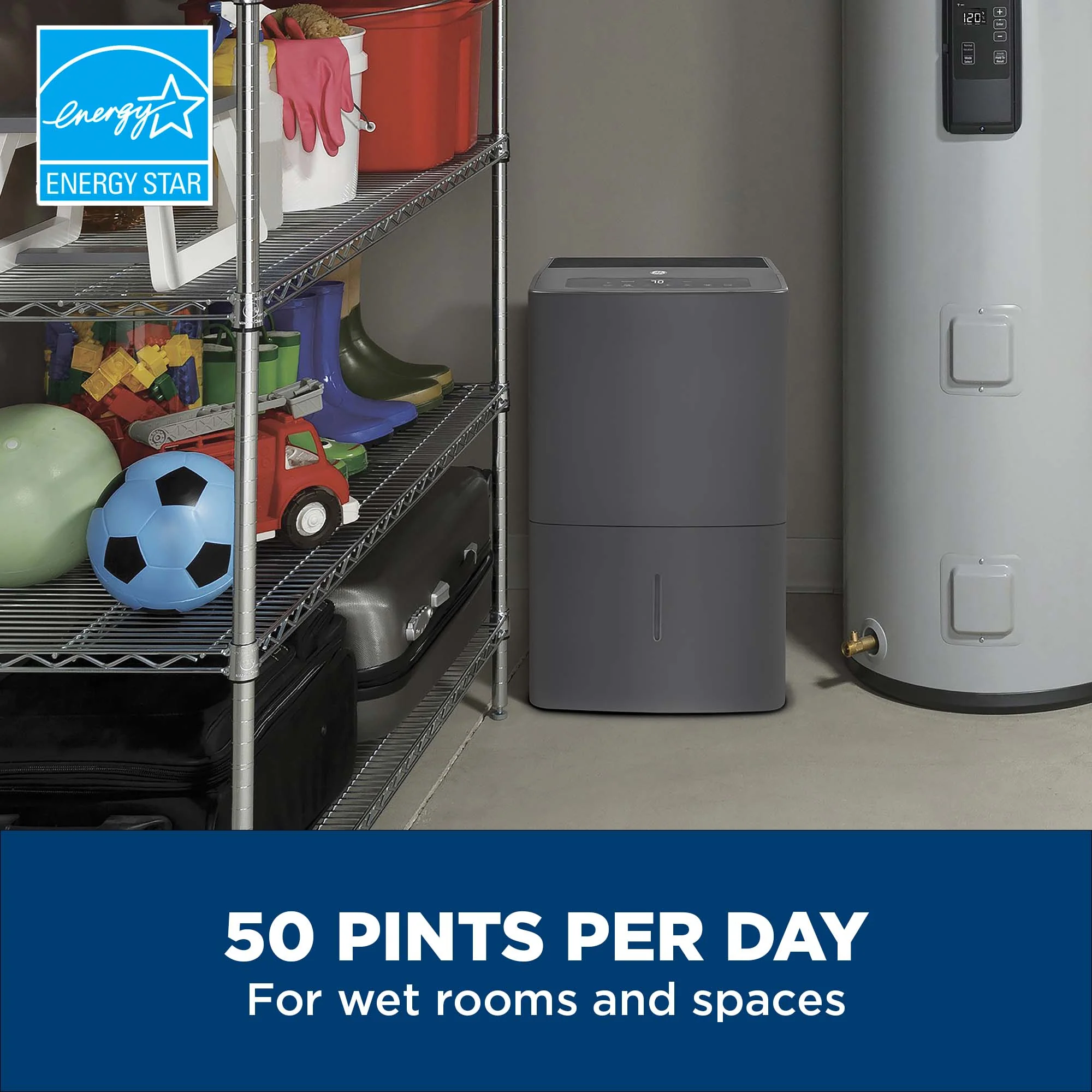 APEW50LZ GE® ENERGY STAR® 50 Pint Portable Dehumidifier with Built-in Pump for Wet Spaces - Image 3