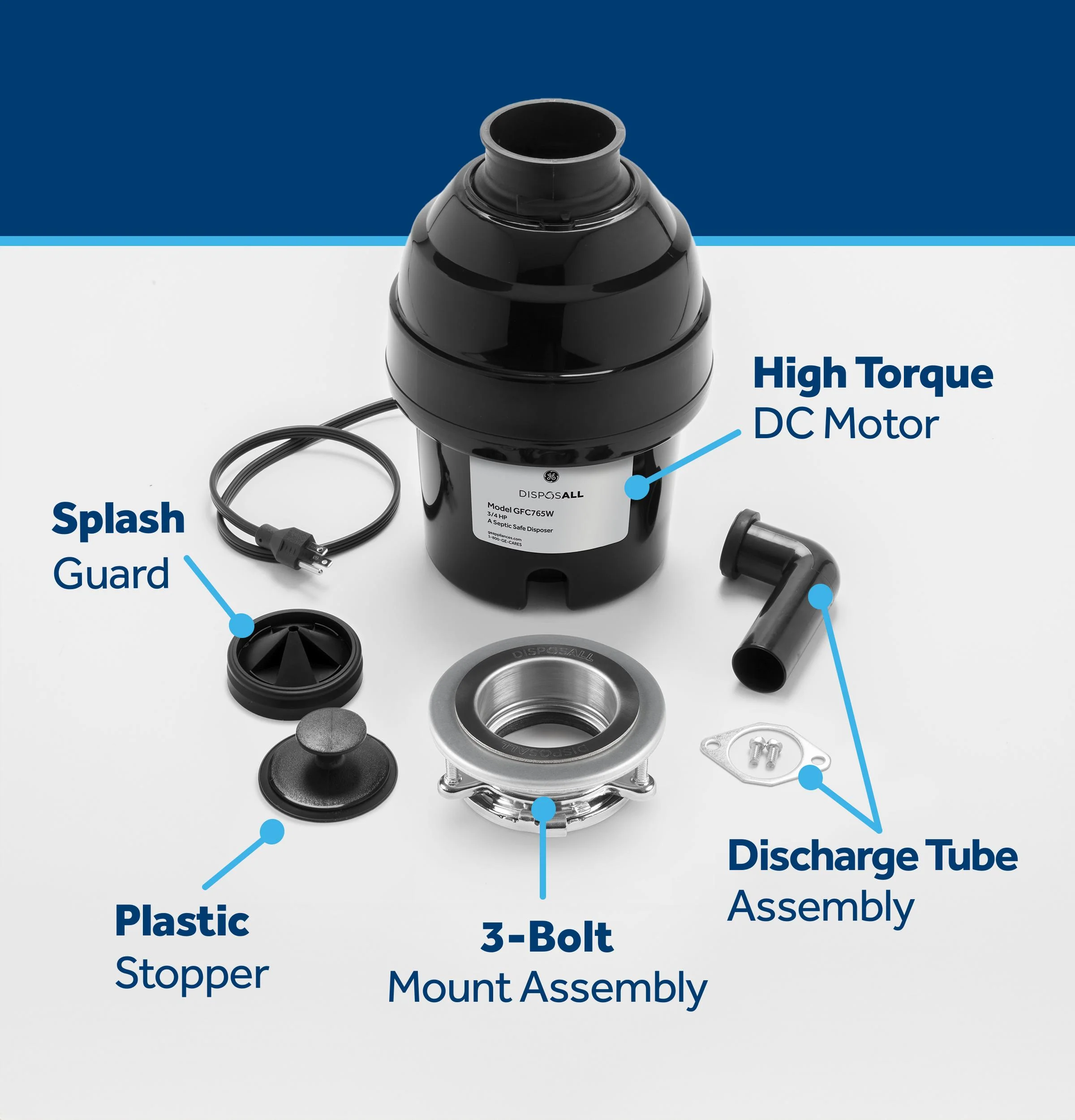 GFC765W GE DISPOSALL® 3/4 HP Continuous Feed Garbage Disposer - Corded - Image 3