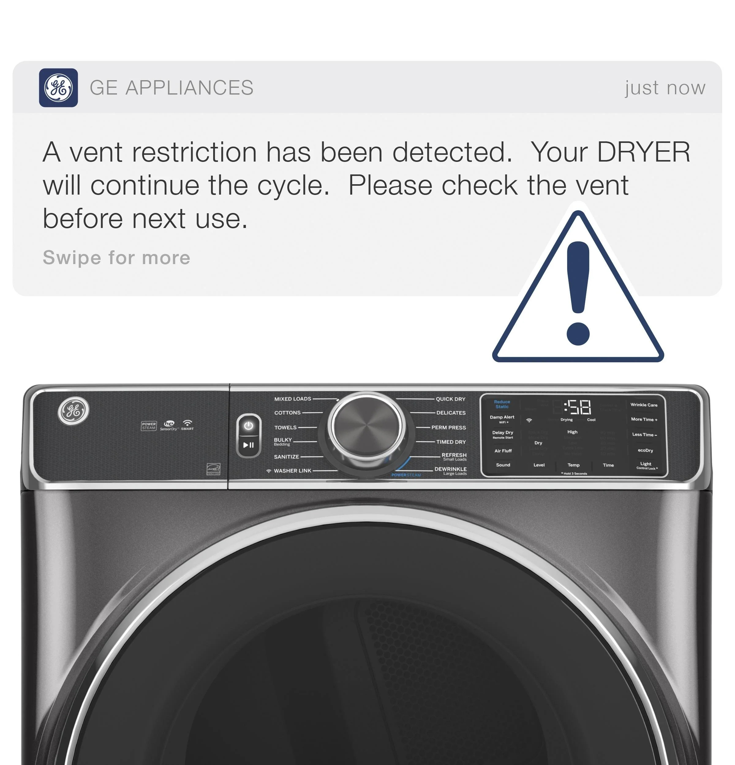 GE® 7.8 cu. ft. Capacity Smart Front Load Gas Dryer with Steam and Sanitize Cycle - Image 12