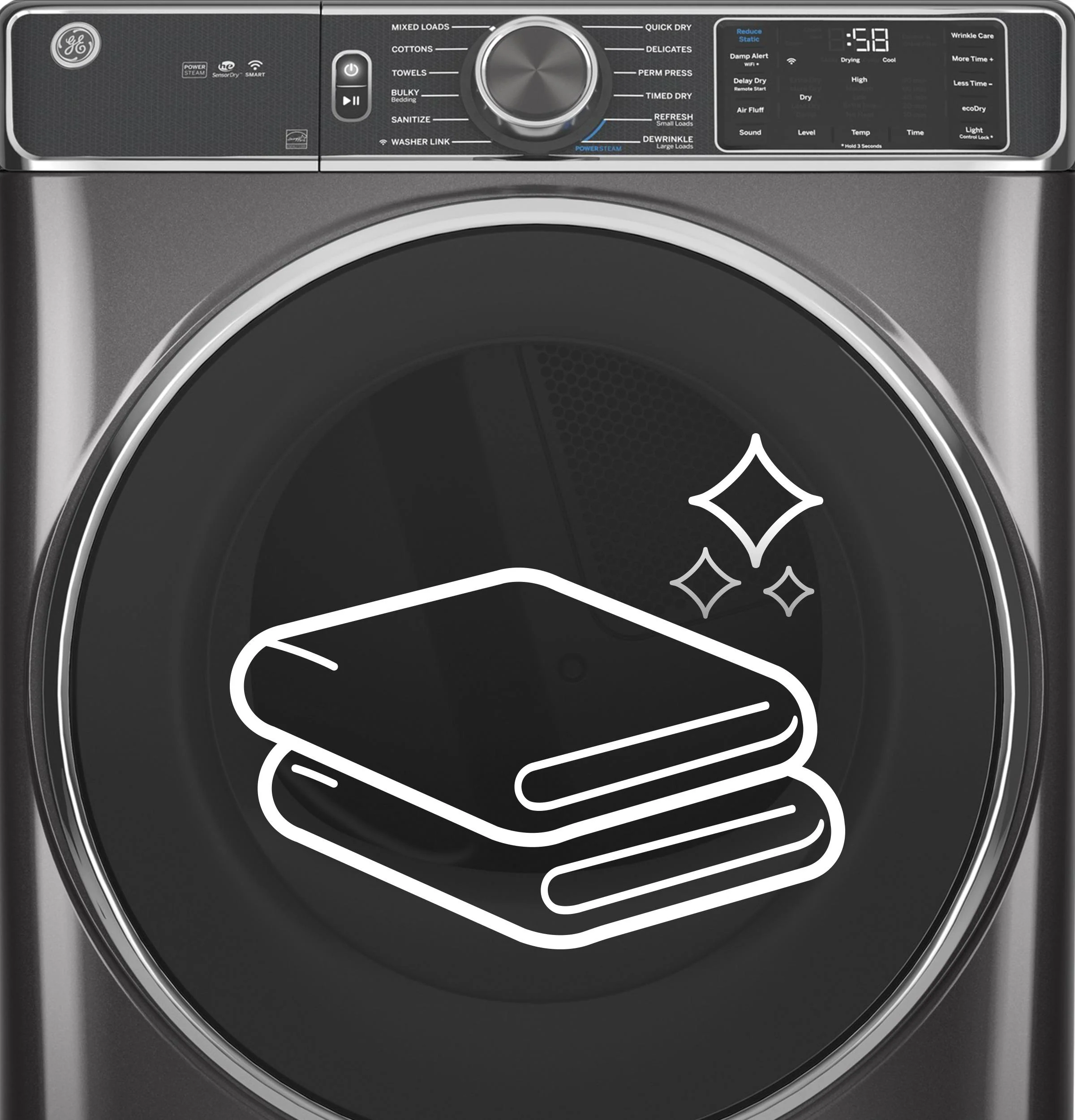 GE® 7.8 cu. ft. Capacity Smart Front Load Electric Dryer with Steam and Sanitize Cycle - Image 17