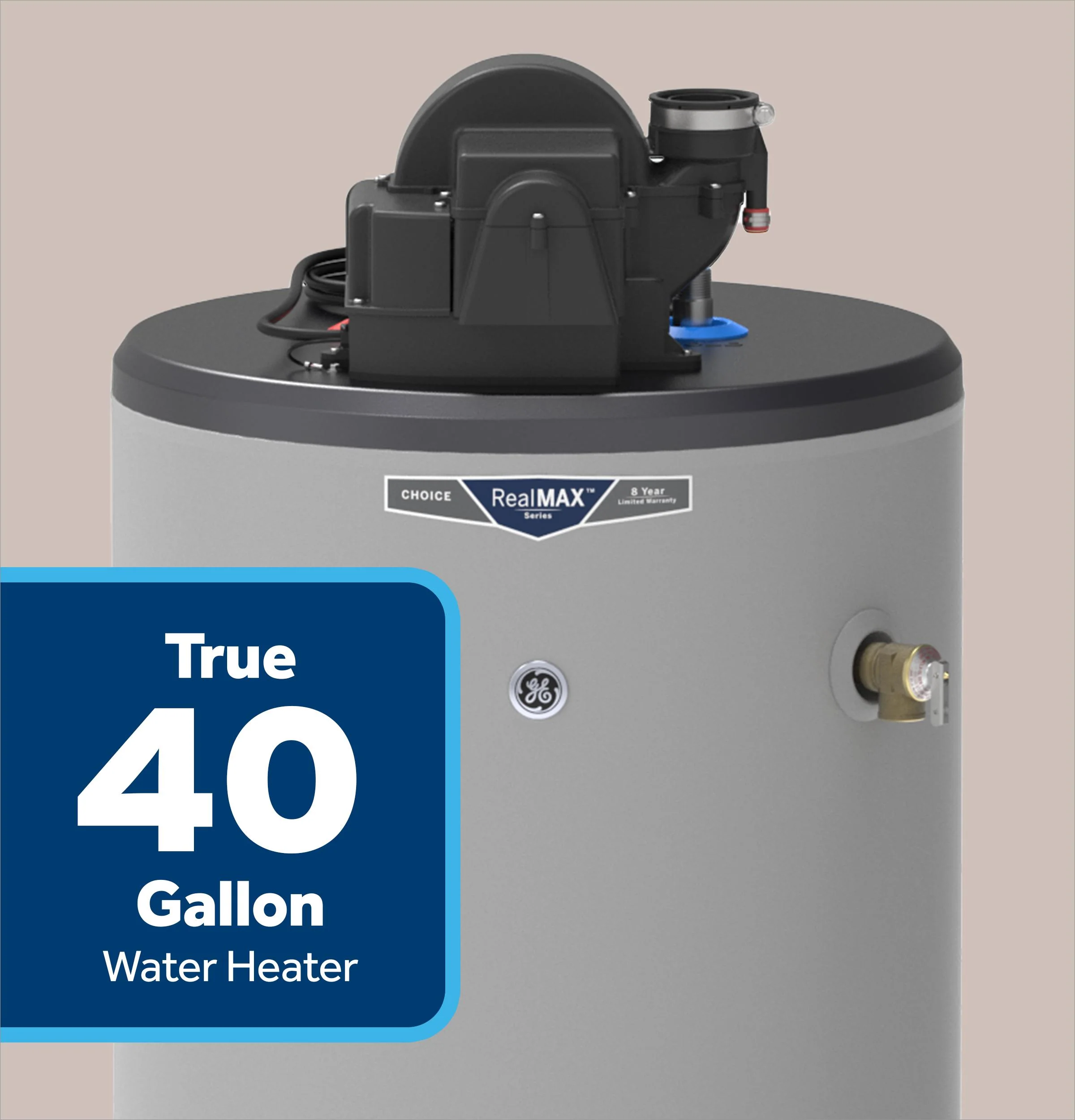 GG40T08AYV GE RealMAX Choice 40-Gallon Tall Natural Gas Power Vent Water Heater - Image 5