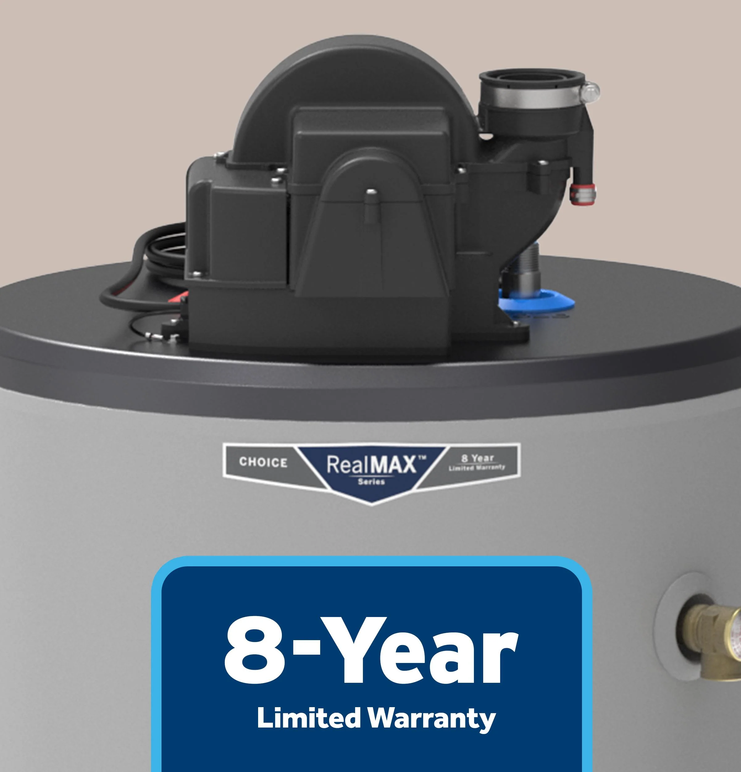 GG40T08AYV GE RealMAX Choice 40-Gallon Tall Natural Gas Power Vent Water Heater - Image 8