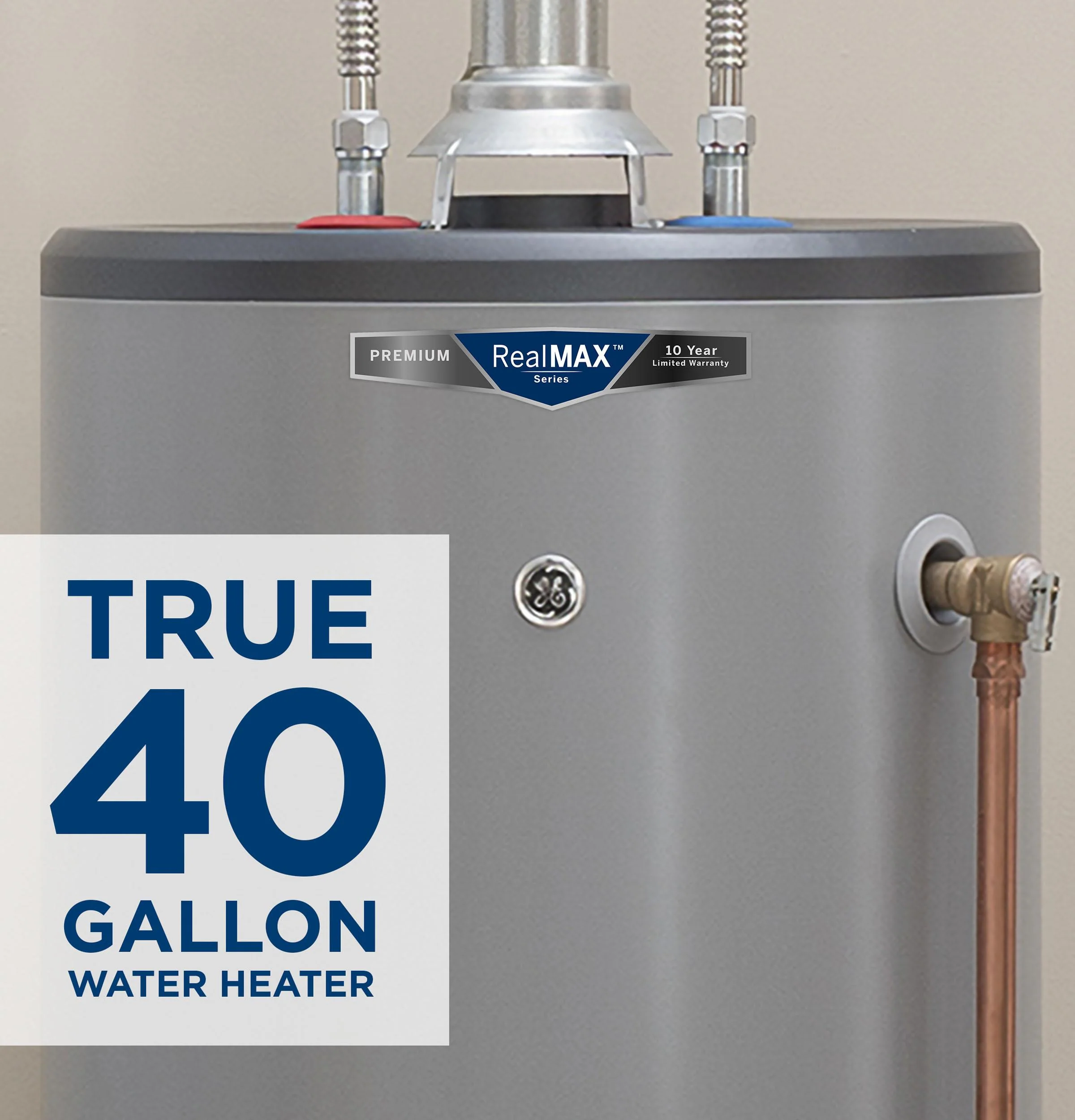 GG40T10BXR GE RealMAX Premium 40-Gallon Tall Natural Gas Atmospheric Water Heater - Image 9