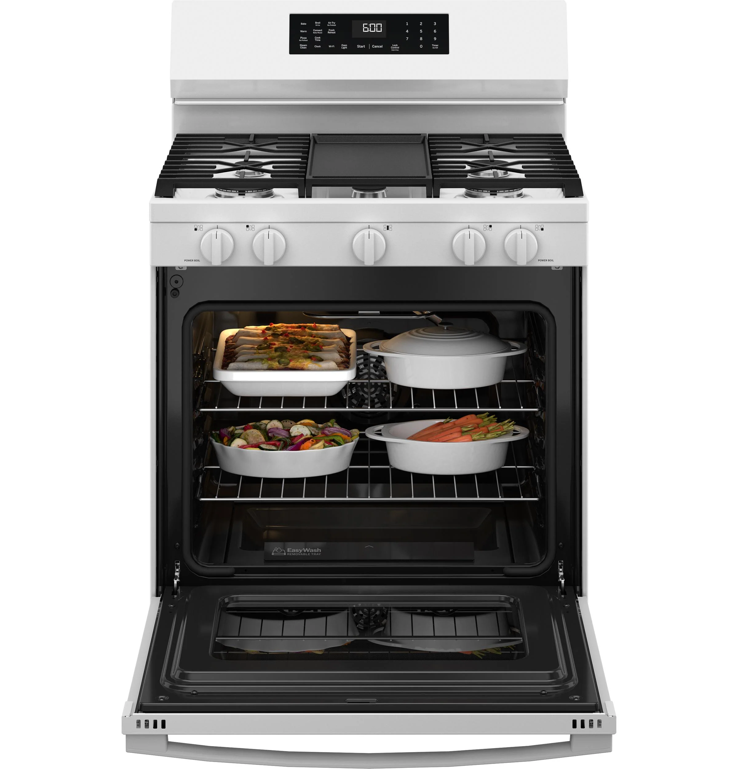 GGF600AVWW GE® 30" Free-Standing Gas Convection Range with No Preheat Air Fry and EasyWash™ Oven Tray - Image 4