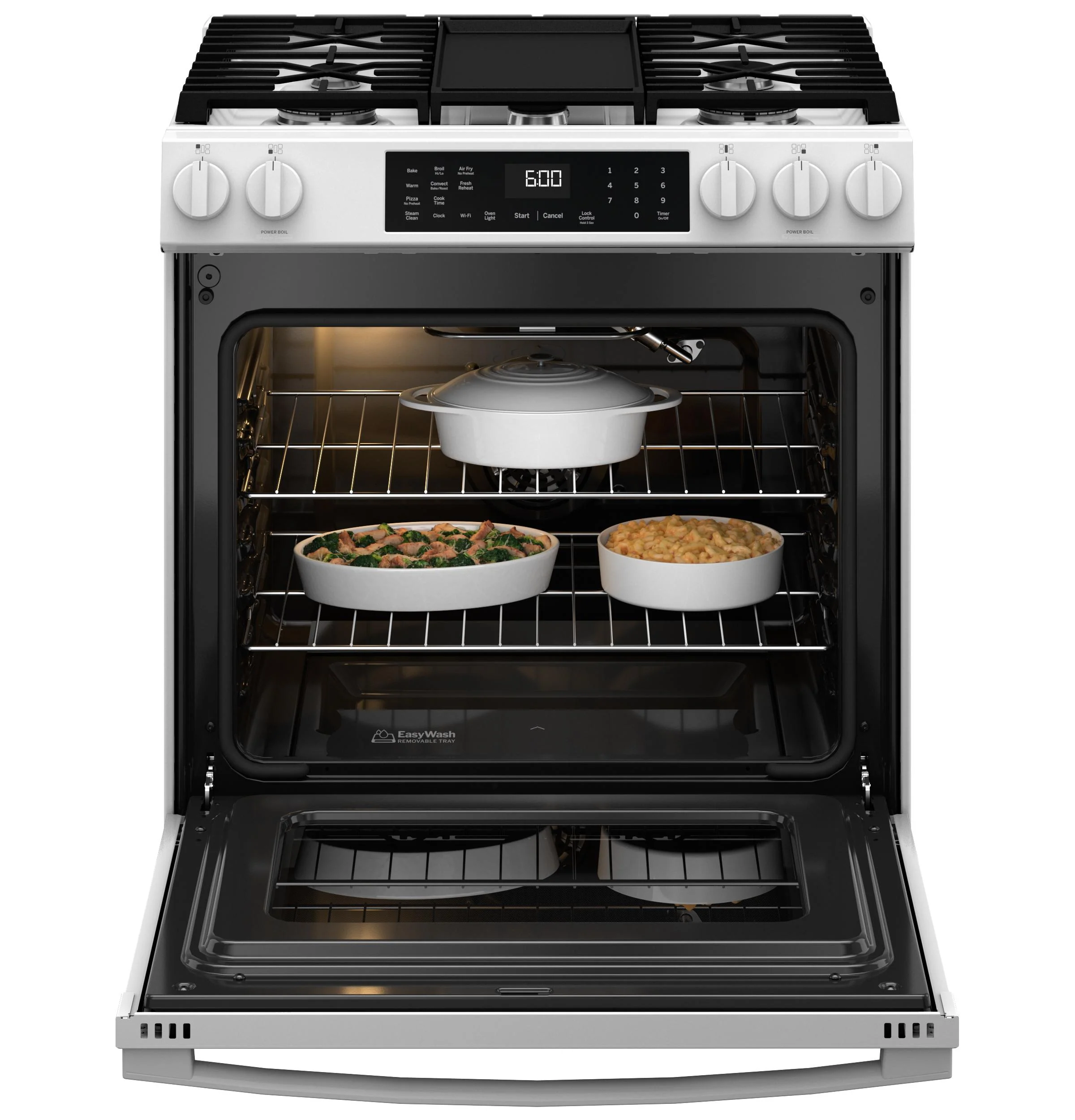 GGS600AVWW GE® 30" Slide-In Front-Control Convection Gas Range with No Preheat Air Fry and EasyWash™ Oven Tray - Image 4
