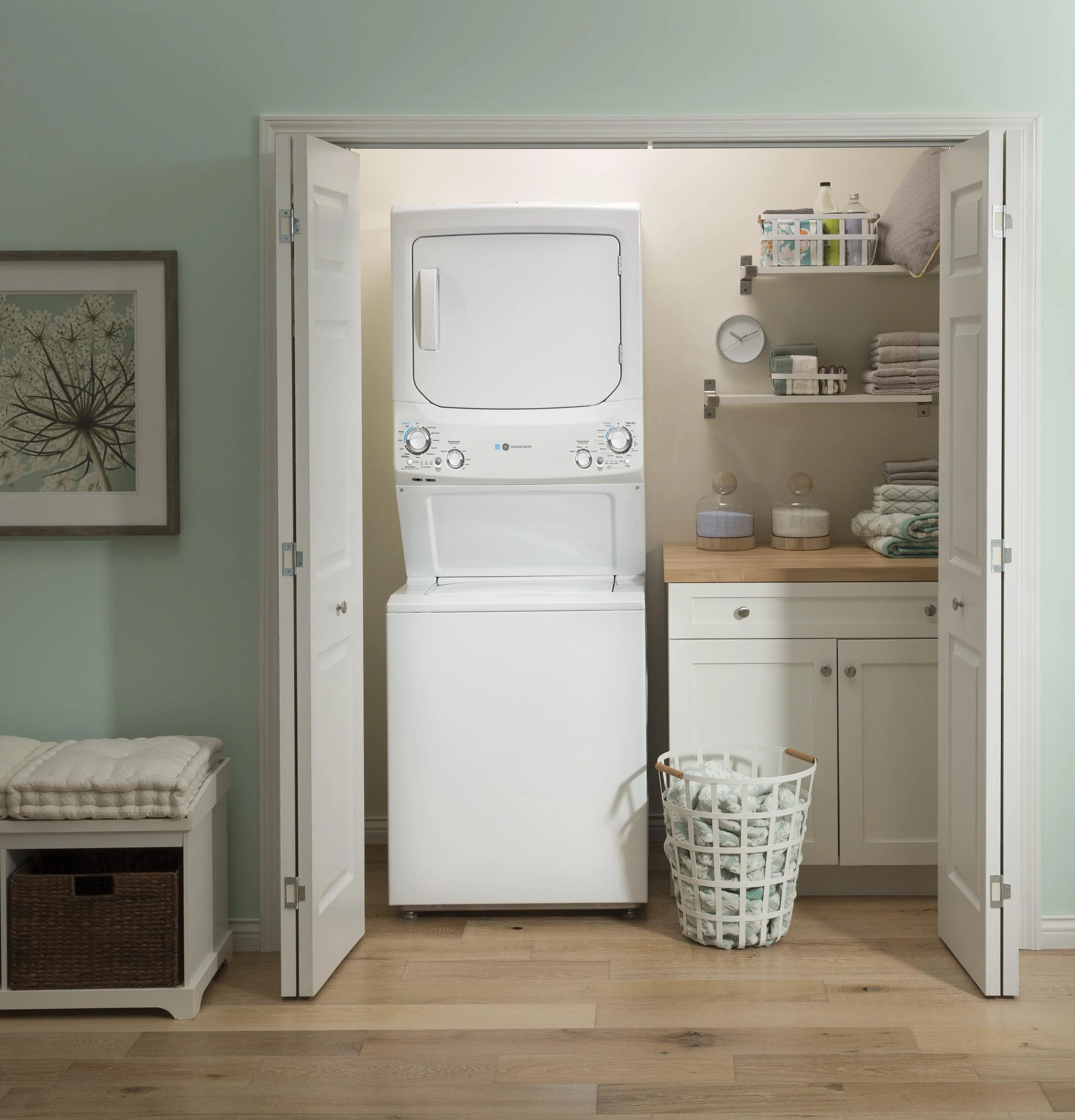 GUD27EESNWW GE Unitized Spacemaker® ENERGY STAR® 3.9 cu. ft. Capacity Washer with Stainless Steel Basket and 5.9 cu. ft. Capacity Electric Dryer - Image 5