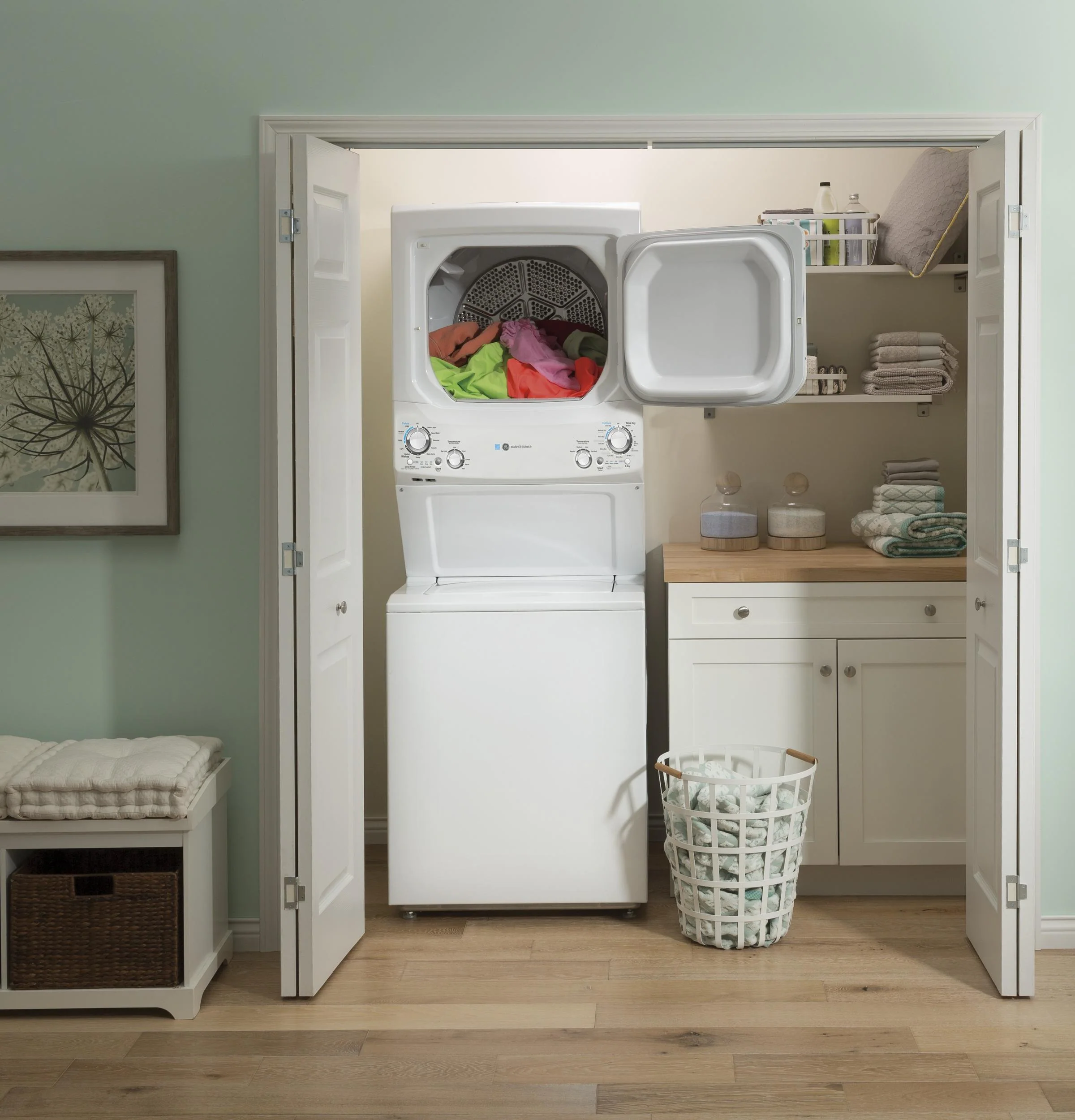 GUD27EESNWW GE Unitized Spacemaker® ENERGY STAR® 3.9 cu. ft. Capacity Washer with Stainless Steel Basket and 5.9 cu. ft. Capacity Electric Dryer - Image 6