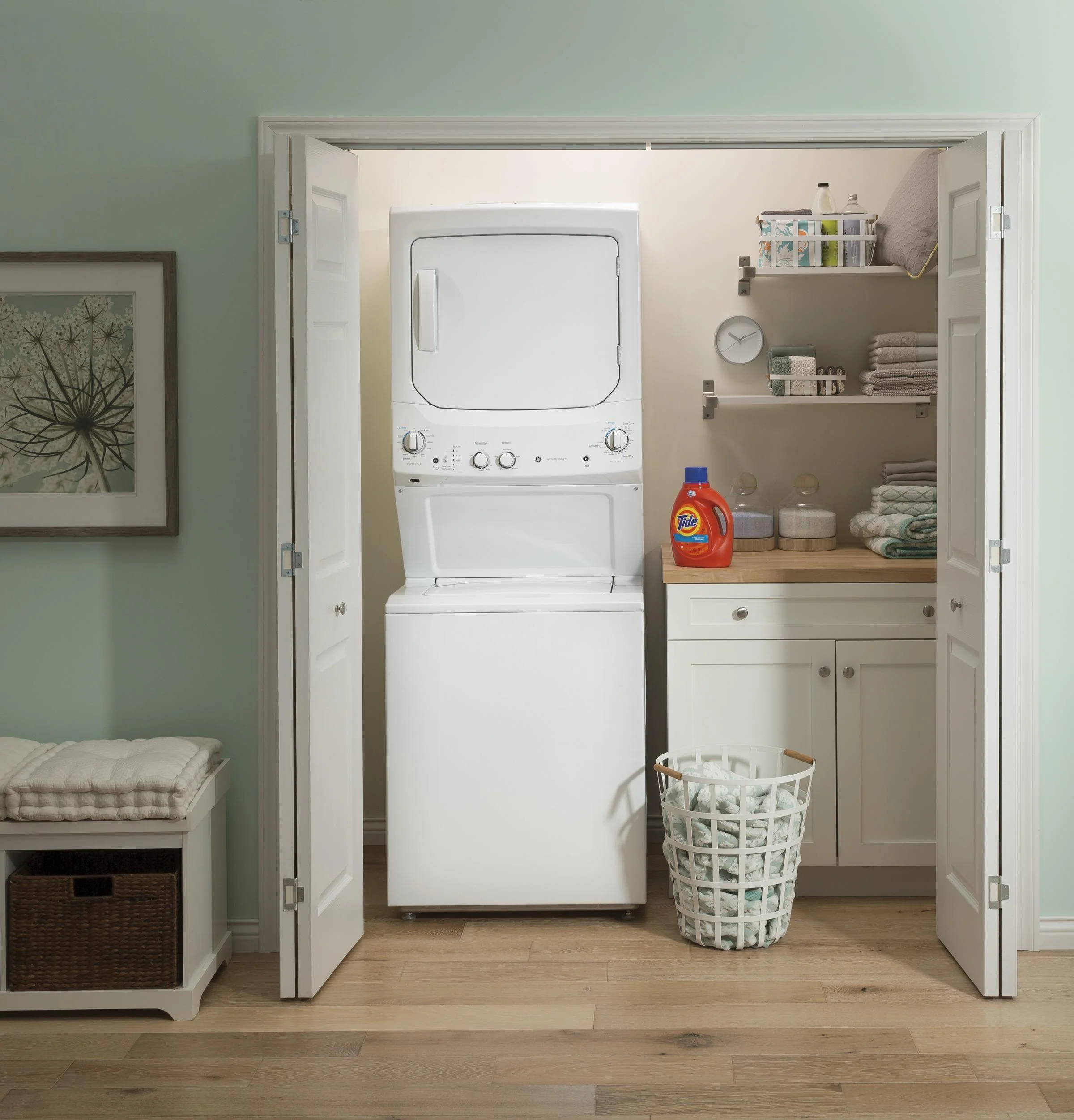 GUD27ESSMWW GE Unitized Spacemaker® 3.8 cu. ft. Capacity Washer with Stainless Steel Basket and 5.9 cu. ft. Capacity Electric Dryer - Image 14